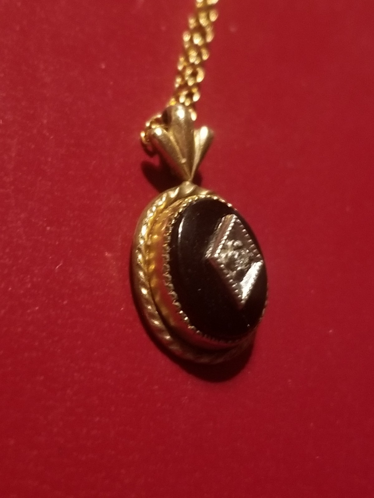 Antique Victorian Onyx And Diamond? Mourning 14k Gold Filled Pendant Necklace