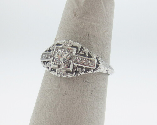 Vintage Estate Art Deco Genuine 0.35cttw Old Cut Diamonds Solid Platinum Ring
