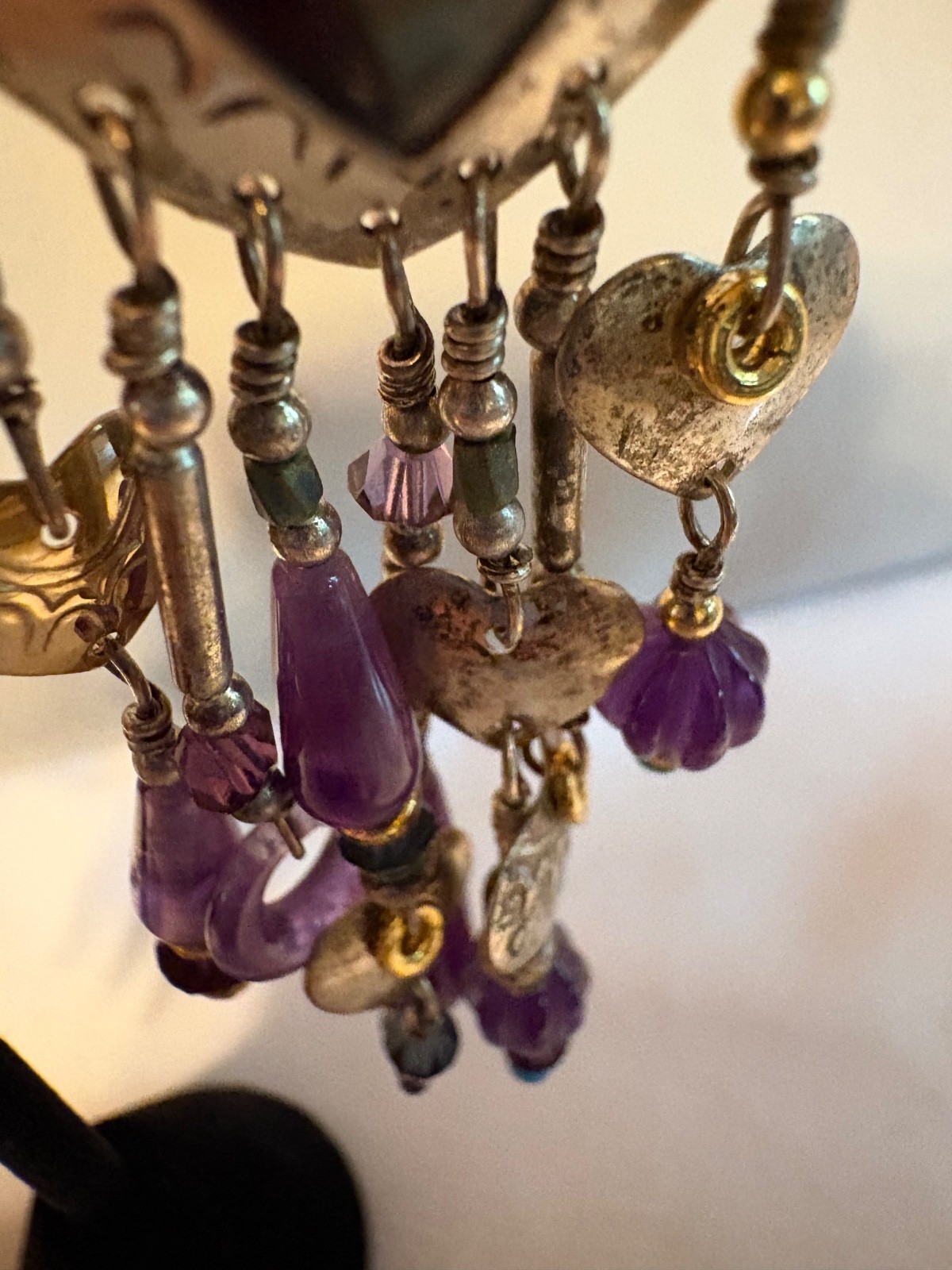 Vintage Tabra Earrings–Amethyst and Abalone–Sterling Silver and Gold