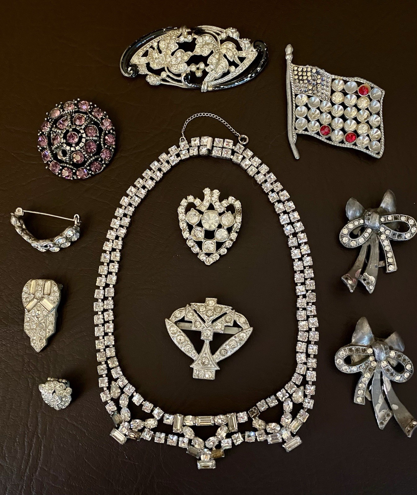 Vintage REPAIR RESTORE Rhinestone Pot Metal Brooch Pin Lot Necklace High End