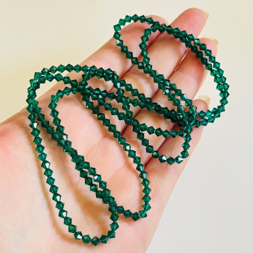 VTG Estate Green Emerald crystal Beads necklace Austrian loose beads Beaded