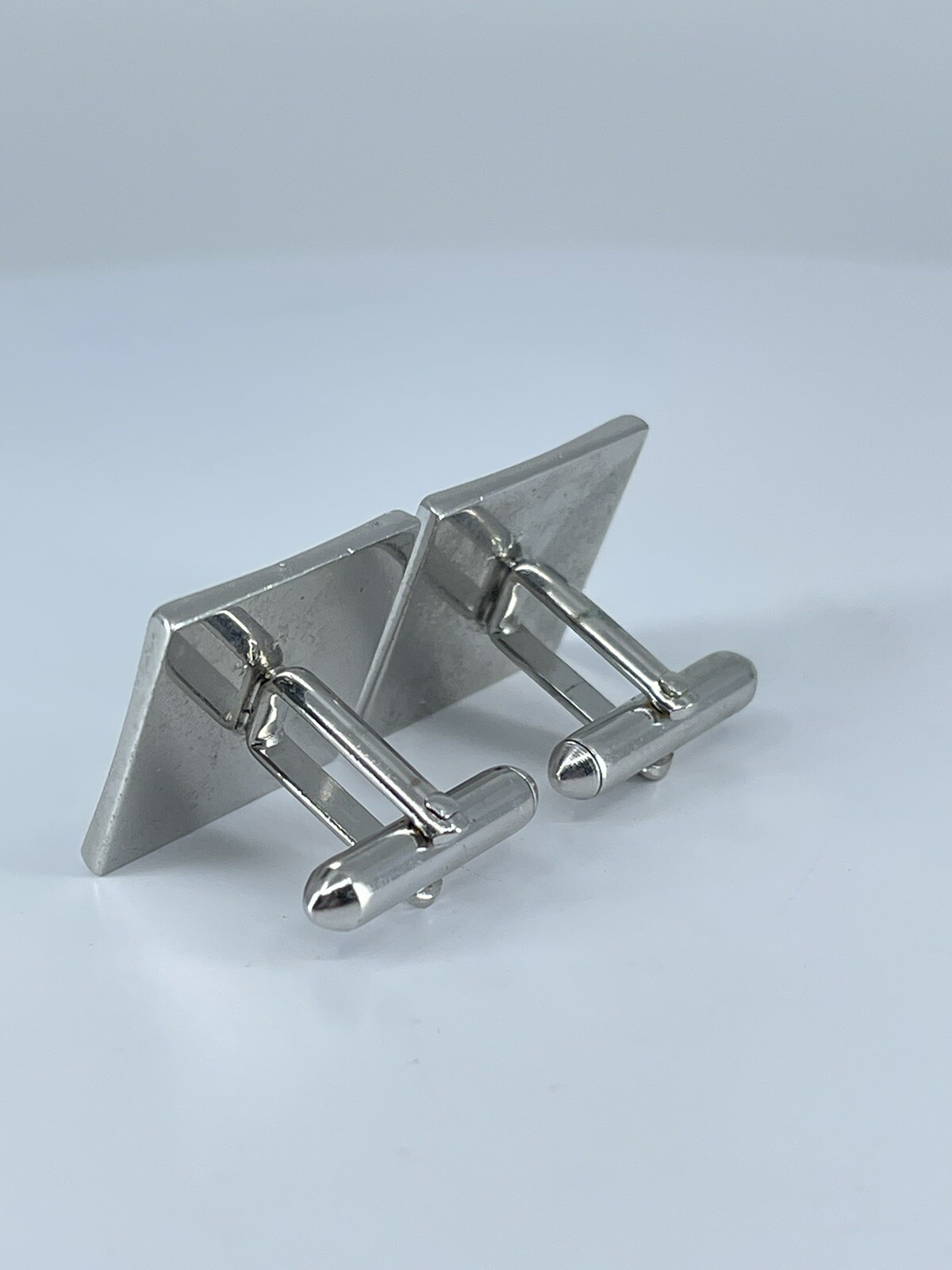 Vintage Swank cufflinks brushed and polished silver tone square design 3/4″