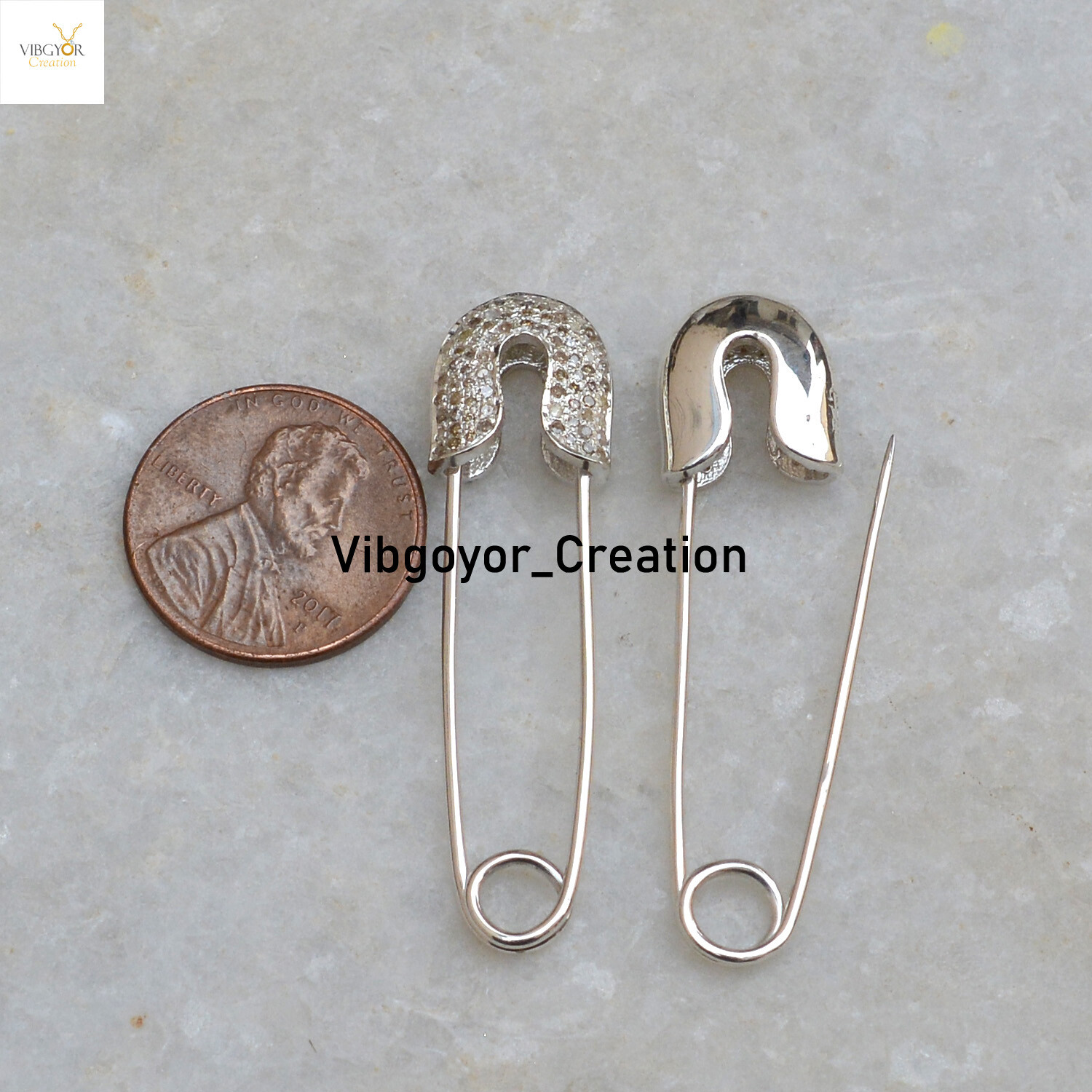Sale! Diamond Safety Pin Pendant 925 Sterling Silver Handmade Jewelry Brooch Pin