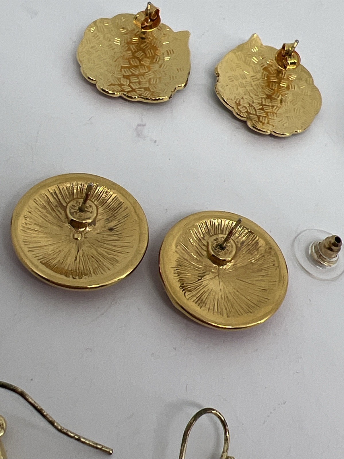 6 Vintage Goldtone Enamel Flower Butterflies Pierced Earrings Monet Avon