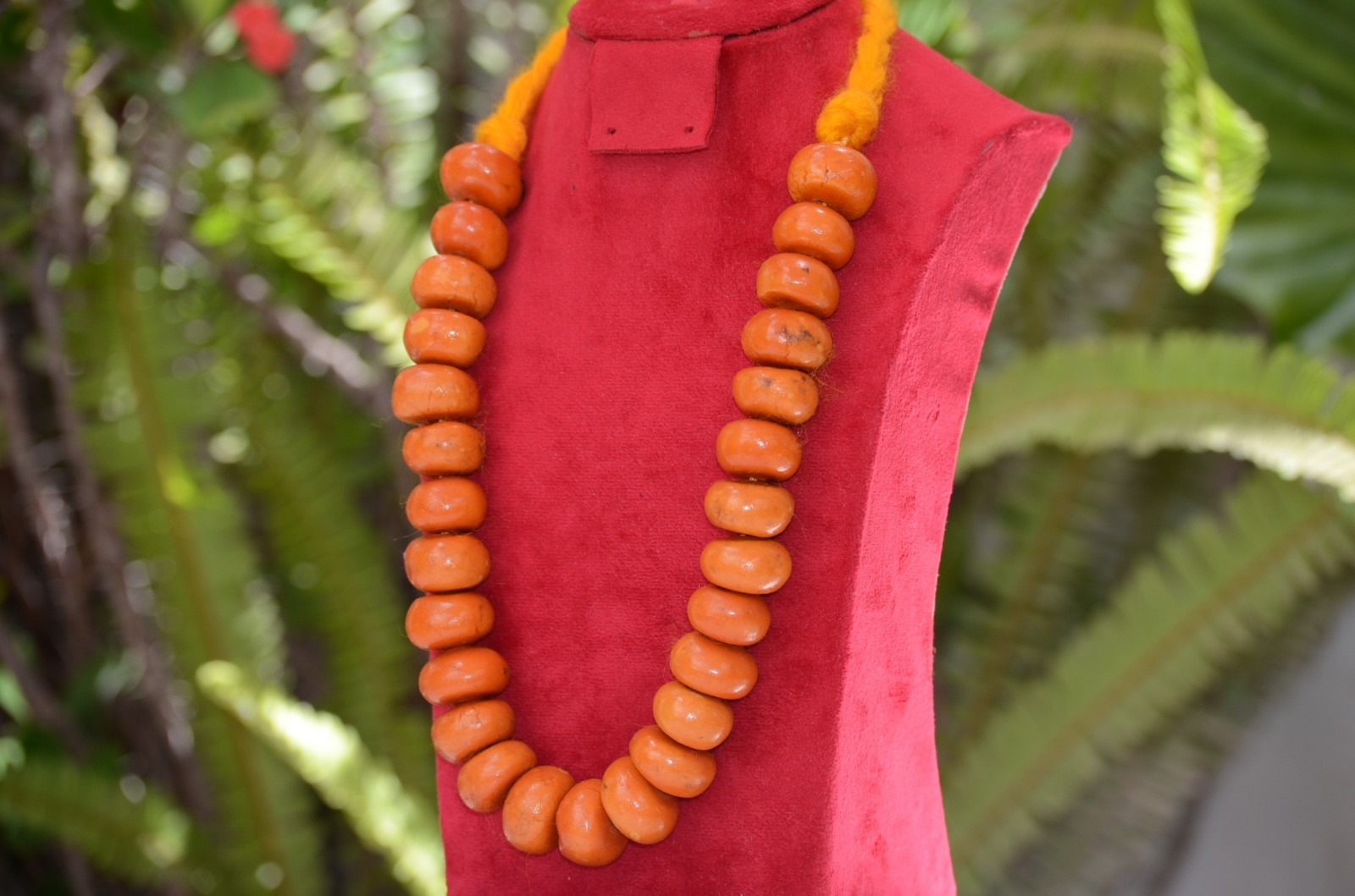 VTG Moroccan Necklace Coral Orange Berber Pendant Amber Handmade Beads African