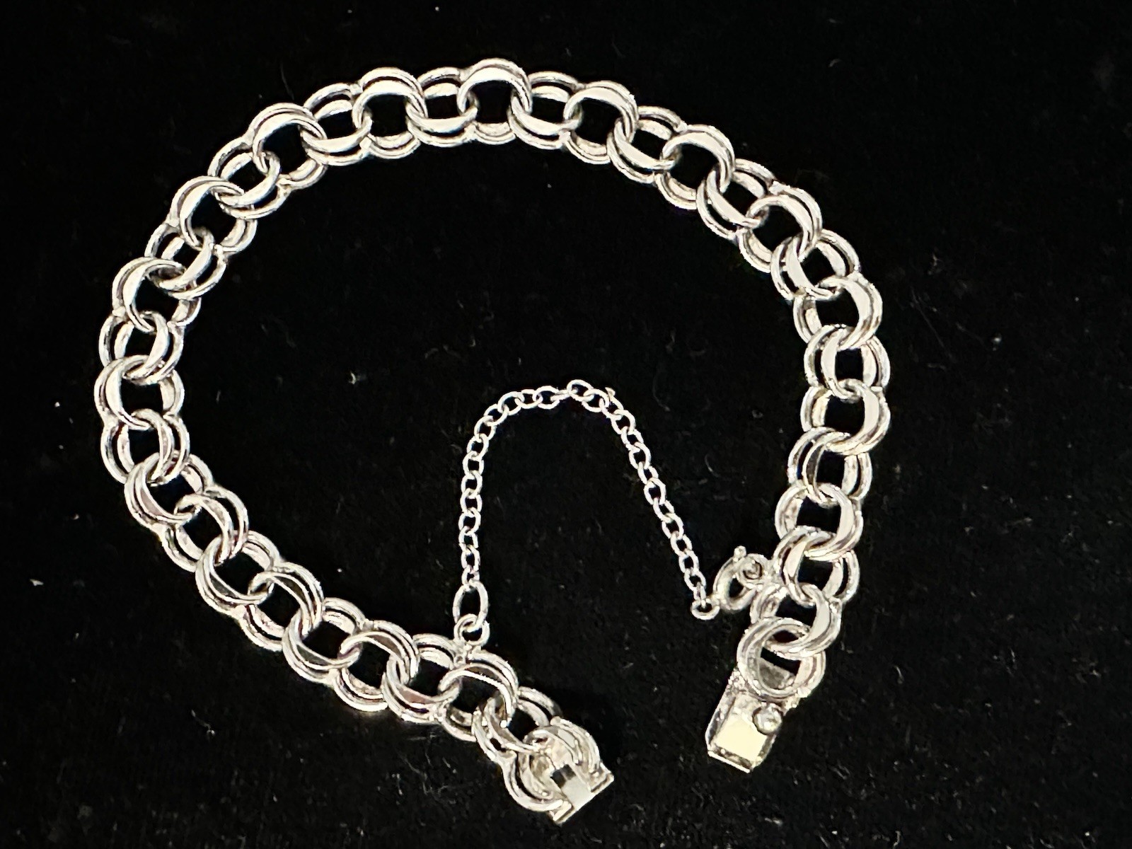 Vintage Sterling Silver Double Curb Charm Starter Bracelet 7.5” Long 12.36 Grams