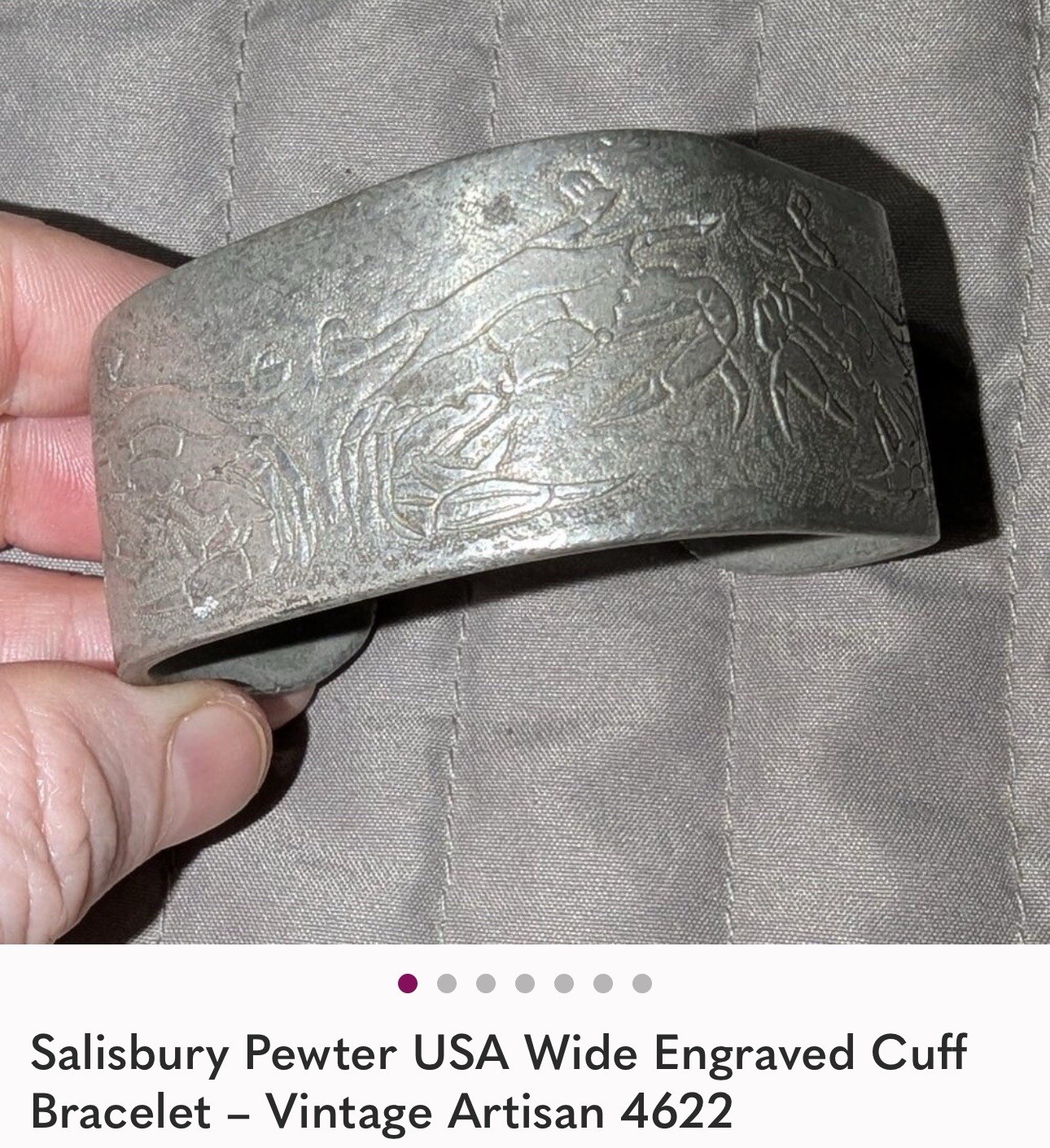 Salisbury Pewter USA Wide Engraved Cuff Bracelet Vintage Artisan 4622