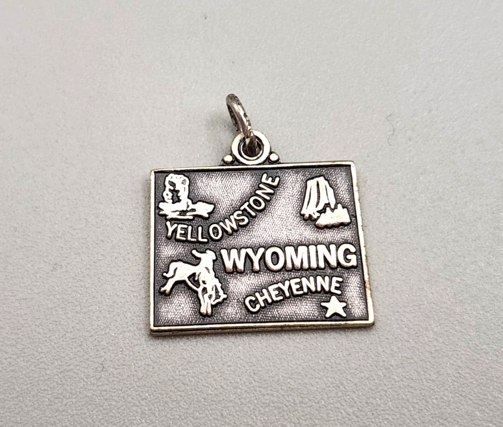 Vintage Sterling Silver Bracelet Charm US State Wyoming