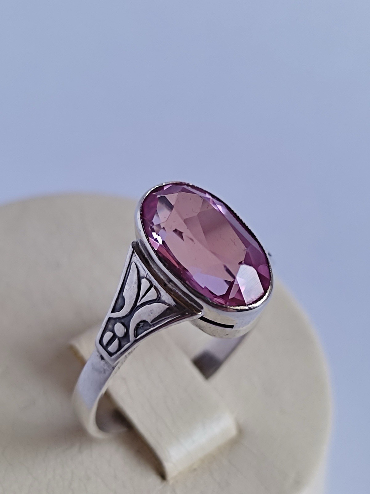 Vintage 70s Soviet Union Silver 875 USSR Ring Pink Sapphire Size US 7.5/ 17.5 mm