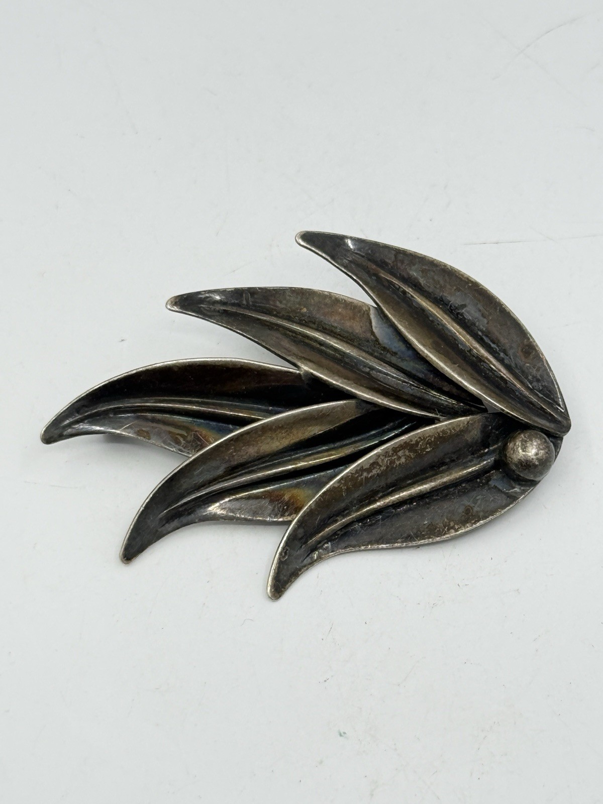 Niels Erik N.E. From Denmark Sterling Silver Leaf Pin Brooch 2” 7g