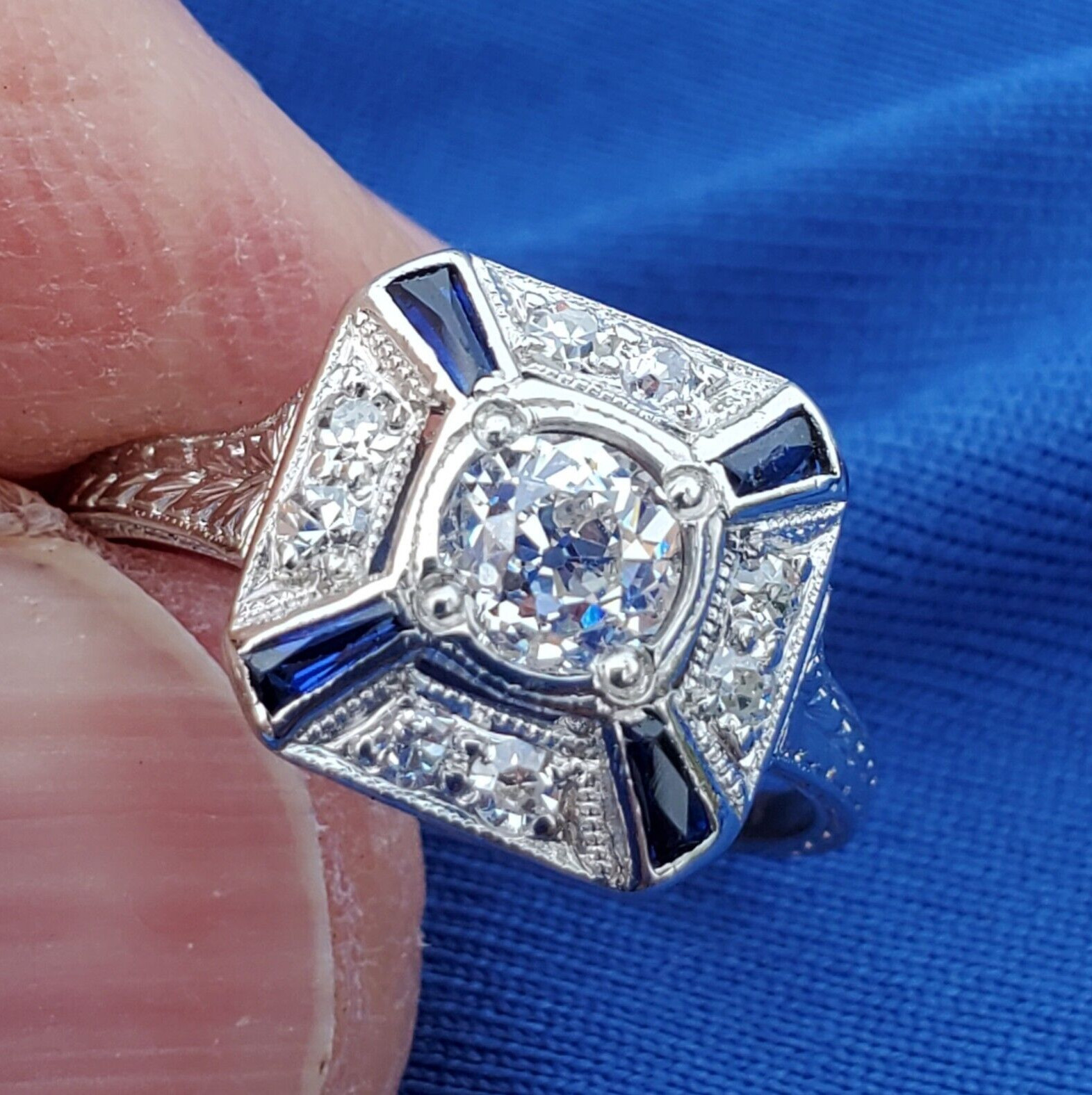 Original EARTH MINED DIAMOND Deco PLATINUM Engagement Ring Vintage Solitaire 5