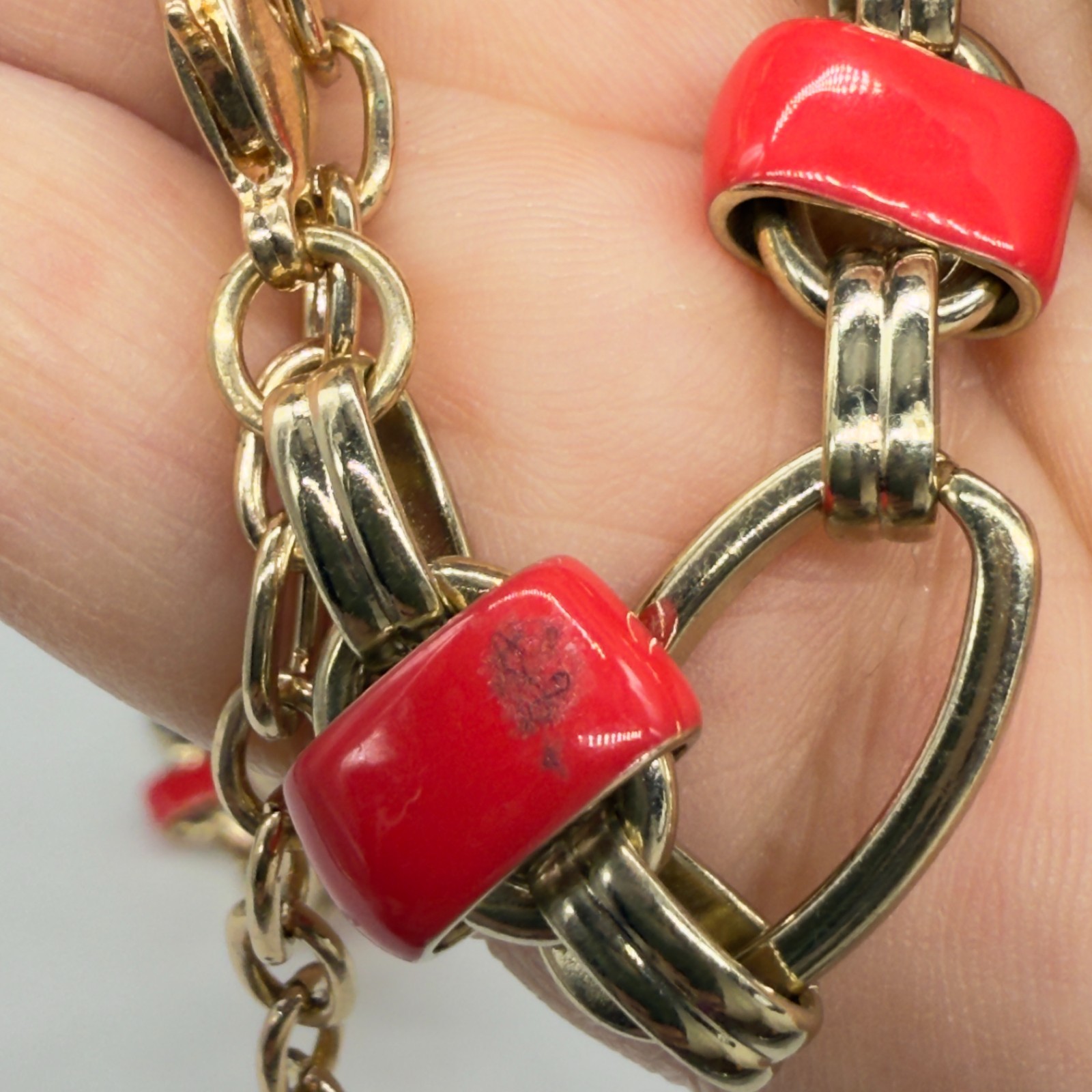 Vintage Coldwater Creek Necklace Gold and Red Enamel Chain