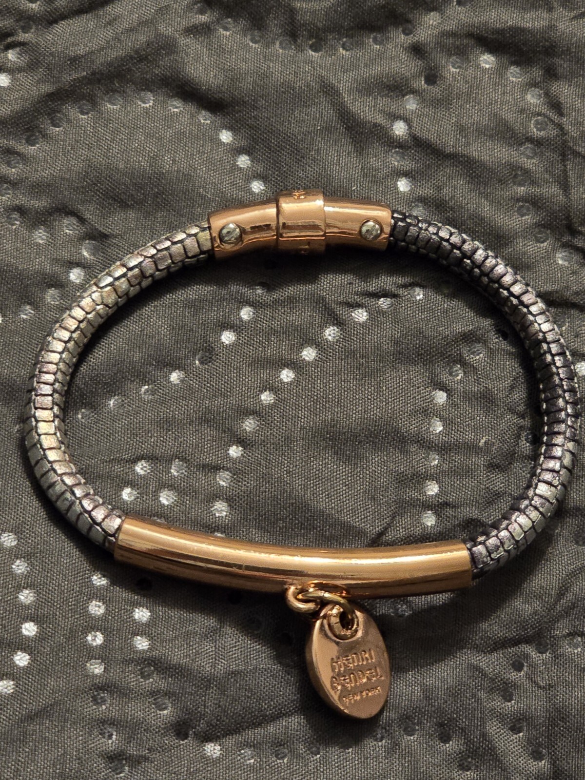 Gold Tone Henri Bendel Rhinestone Tan Leather Bracelet 6.25″