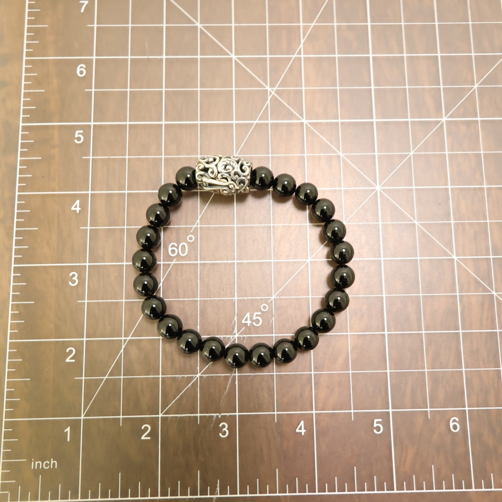 Carolyn Pollack bracelet Relios black onyx beads silver magnetic clasp 6.75in