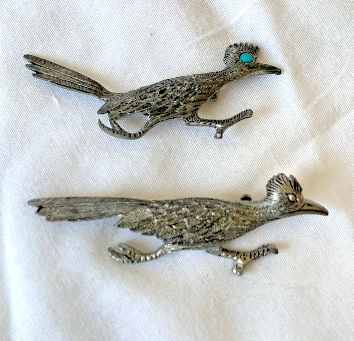 2 Roadrunner Pins Silver-tone South Western Jewelry 1-J. Ritter & 1-Foritt