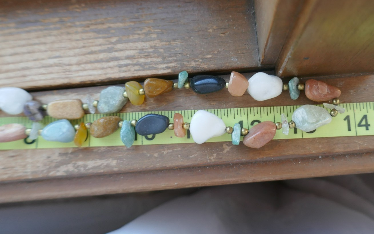 VTG 28″ Earth Tone Beggar Beads Semi Precious Gemstone Necklace w Brass Clasp