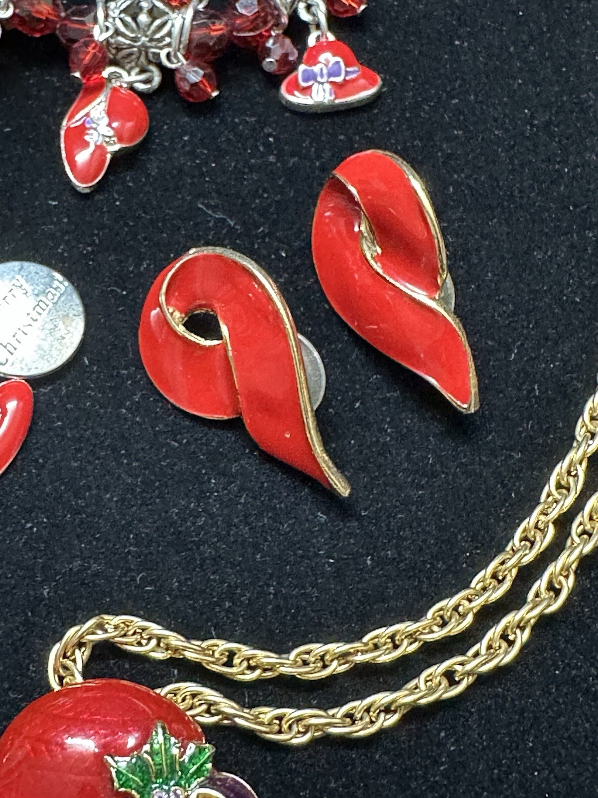 Red Hat Society Red Enamel Brooch Pendant Necklace Earrings Bracelet Hat Charms