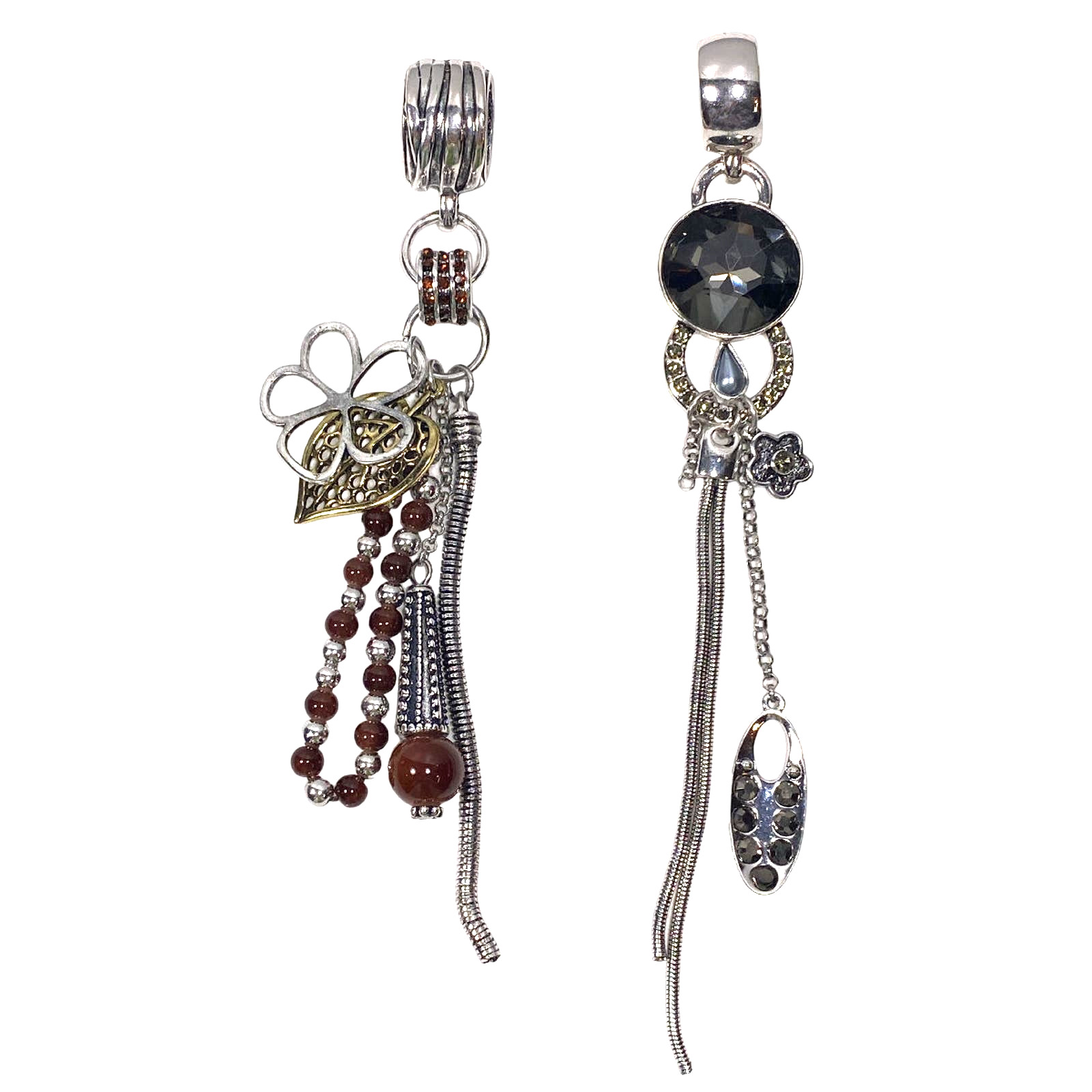 Tiger Eye Smoky Quartz Scarf Slider Necklace Pendants Set of 2 Large 6″ Manual