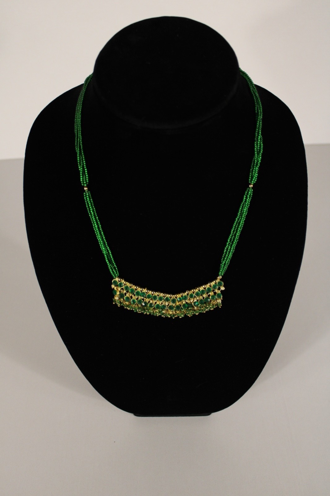 Beaded Necklace Emerald Green 20″ 20 in 4 Strand Small Tiny Seed Bead Handmade