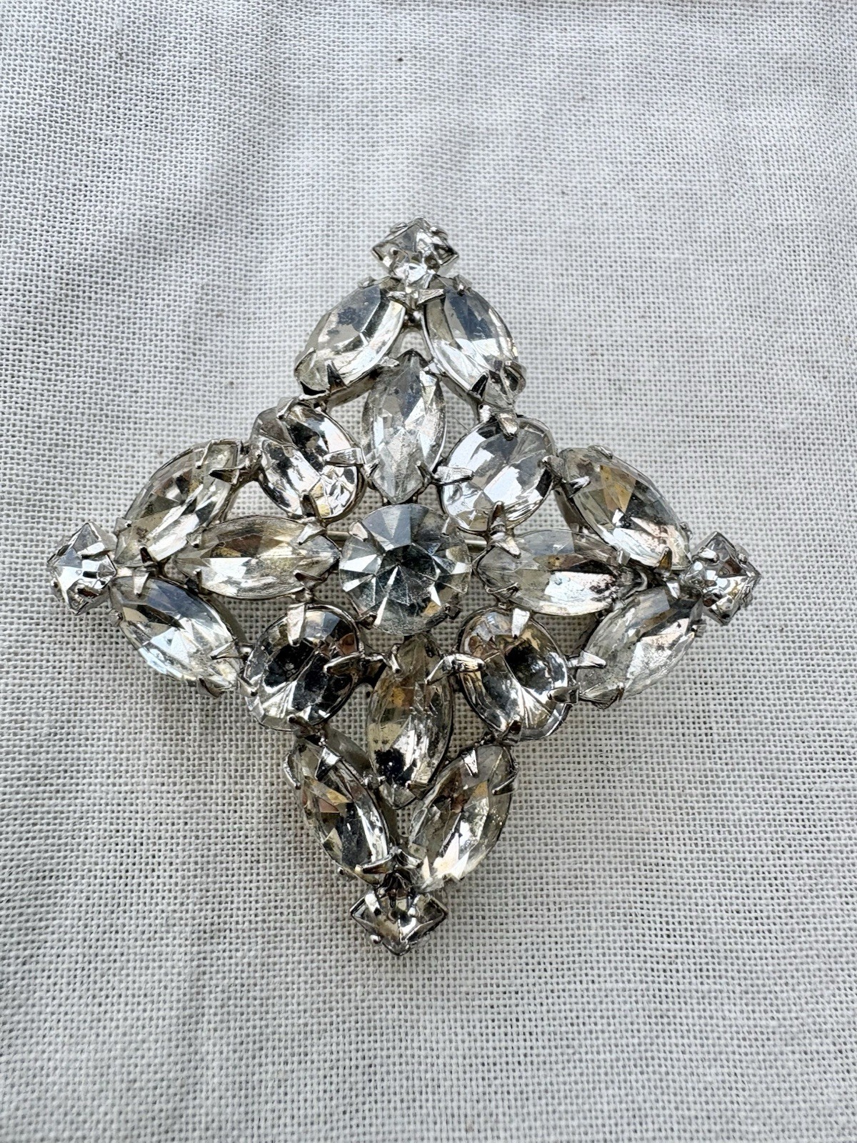 Vintage Estate Clear Rhinestone Diamond Lozenge Brooch Marquise Navette Mint