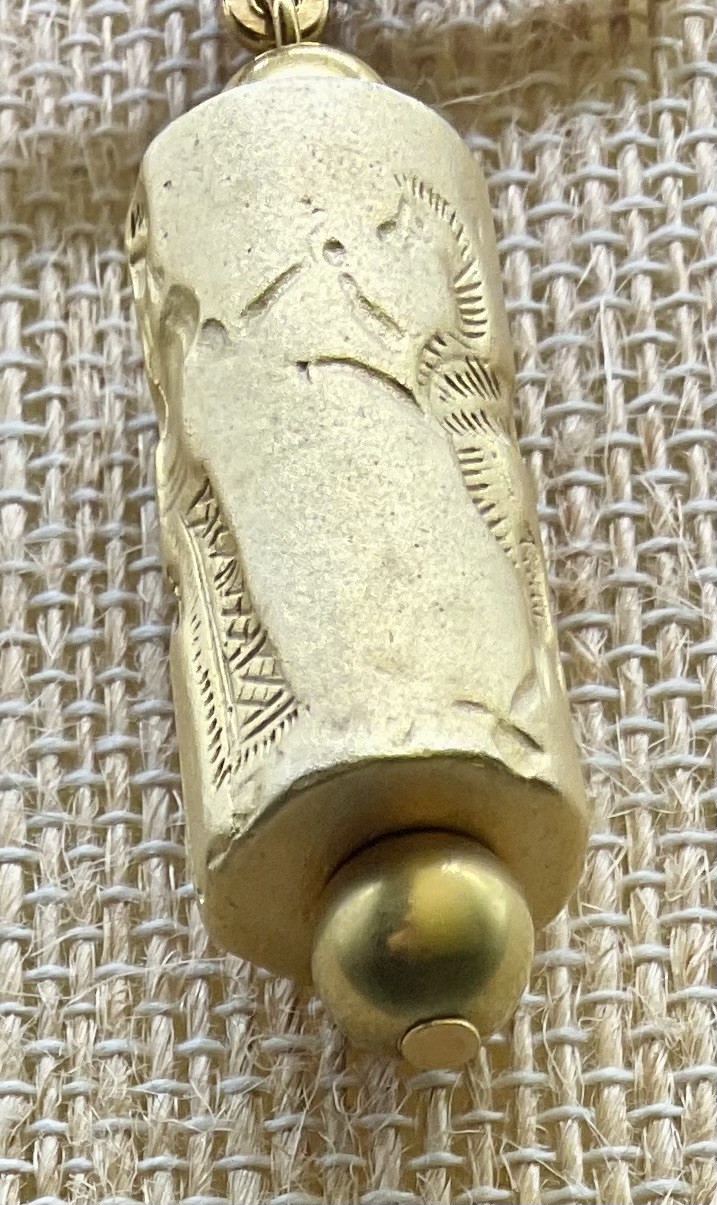 Cylinder Seal Pendant Gold Tone Unusual Design Winged Zebra & Person ?