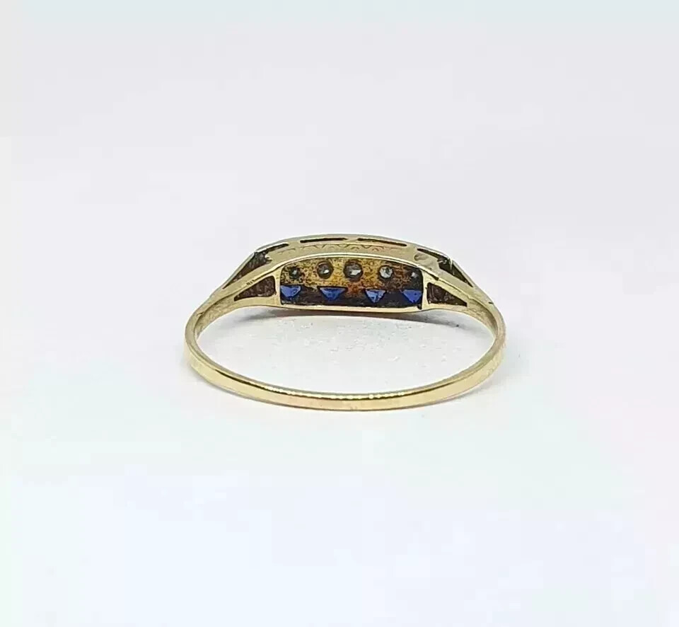 Art Deco Vintage Style Lab-Created Diamond Sapphire 14k Gold FN Engagement Ring