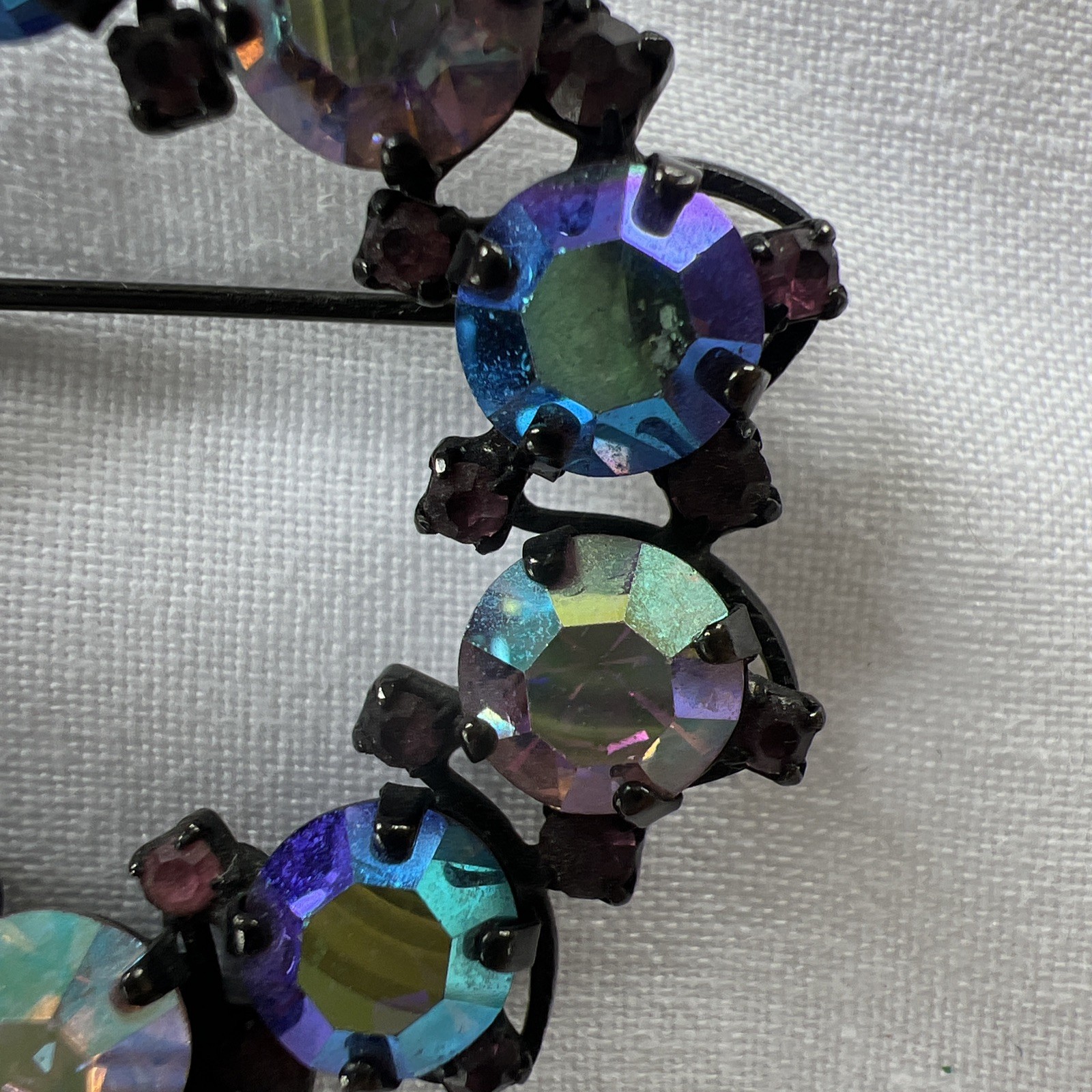 Vintage Joseph Warner Signed Pinks & Purples AB Rhinestone Brooch 2” Rd