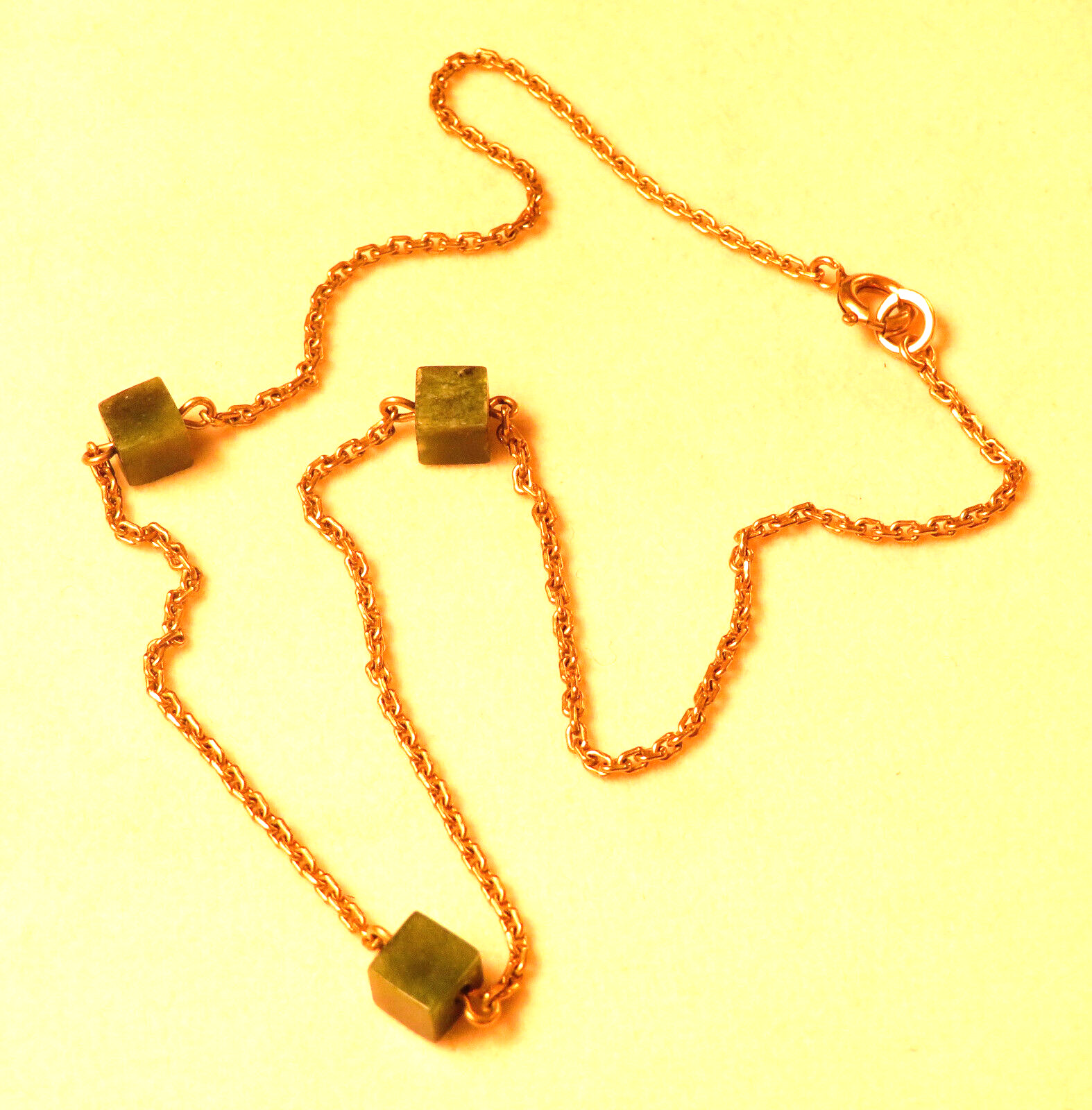 Cut Green Stone Necklace 12K Gold Filled Chain