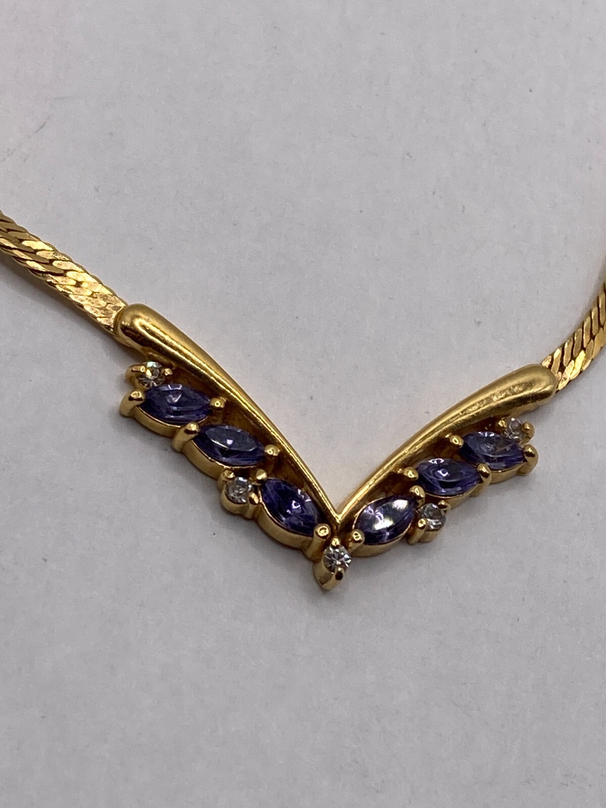 Vintage Avon V-Shaped Goldtone Necklace With Purple Stones