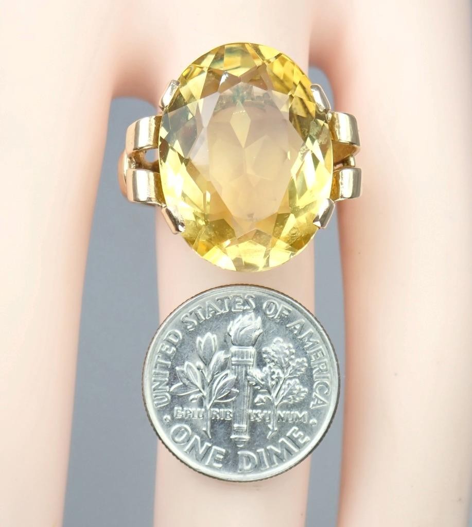 Beautiful Vintage Mid Century 9K Gold 13.3Ct Citrine Cocktail Ring 1960s Sz 8.25