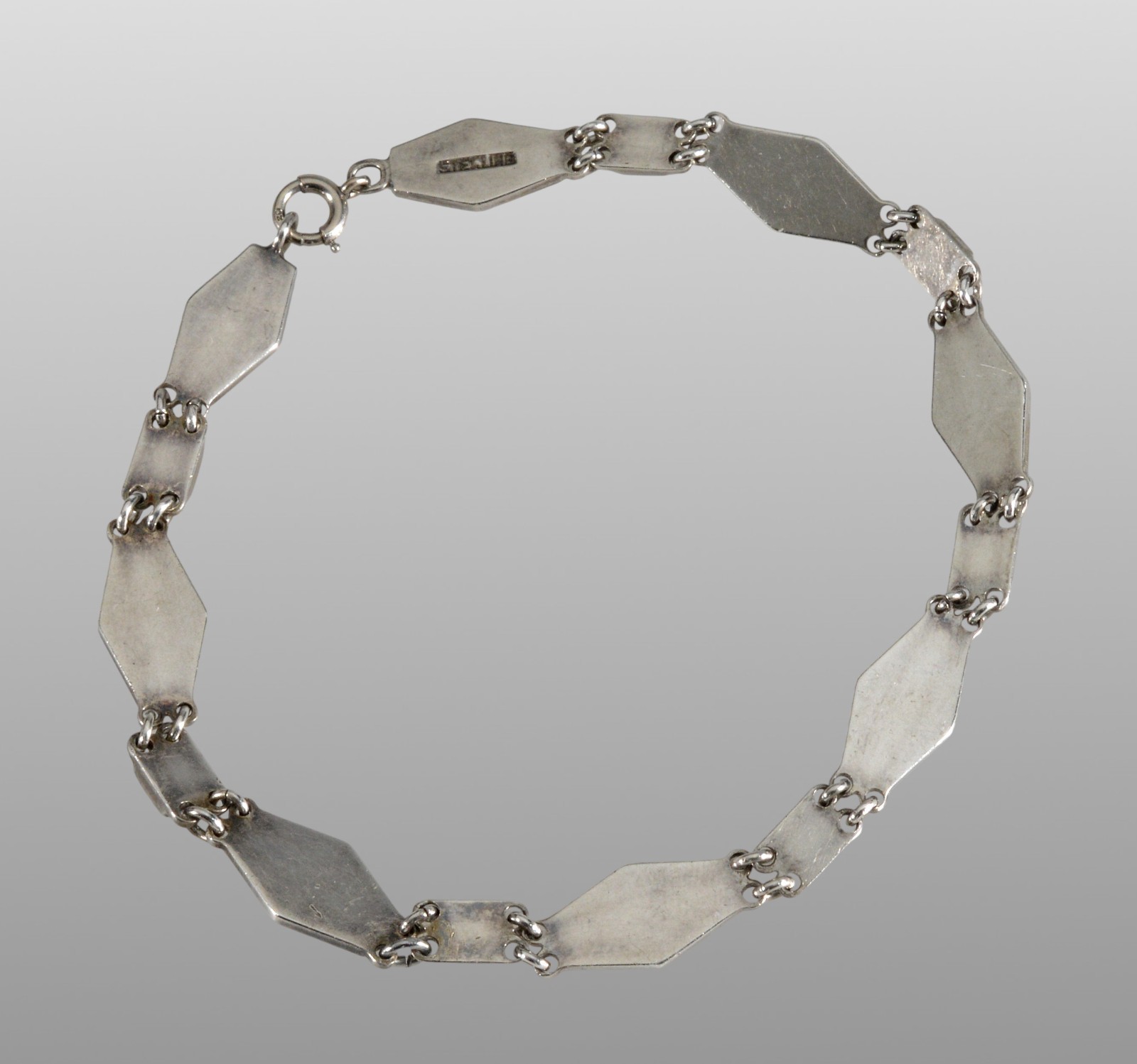 ANTIQUE ART DECO BLACK ENAMEL PASTE STERLING BRACELET C.1920