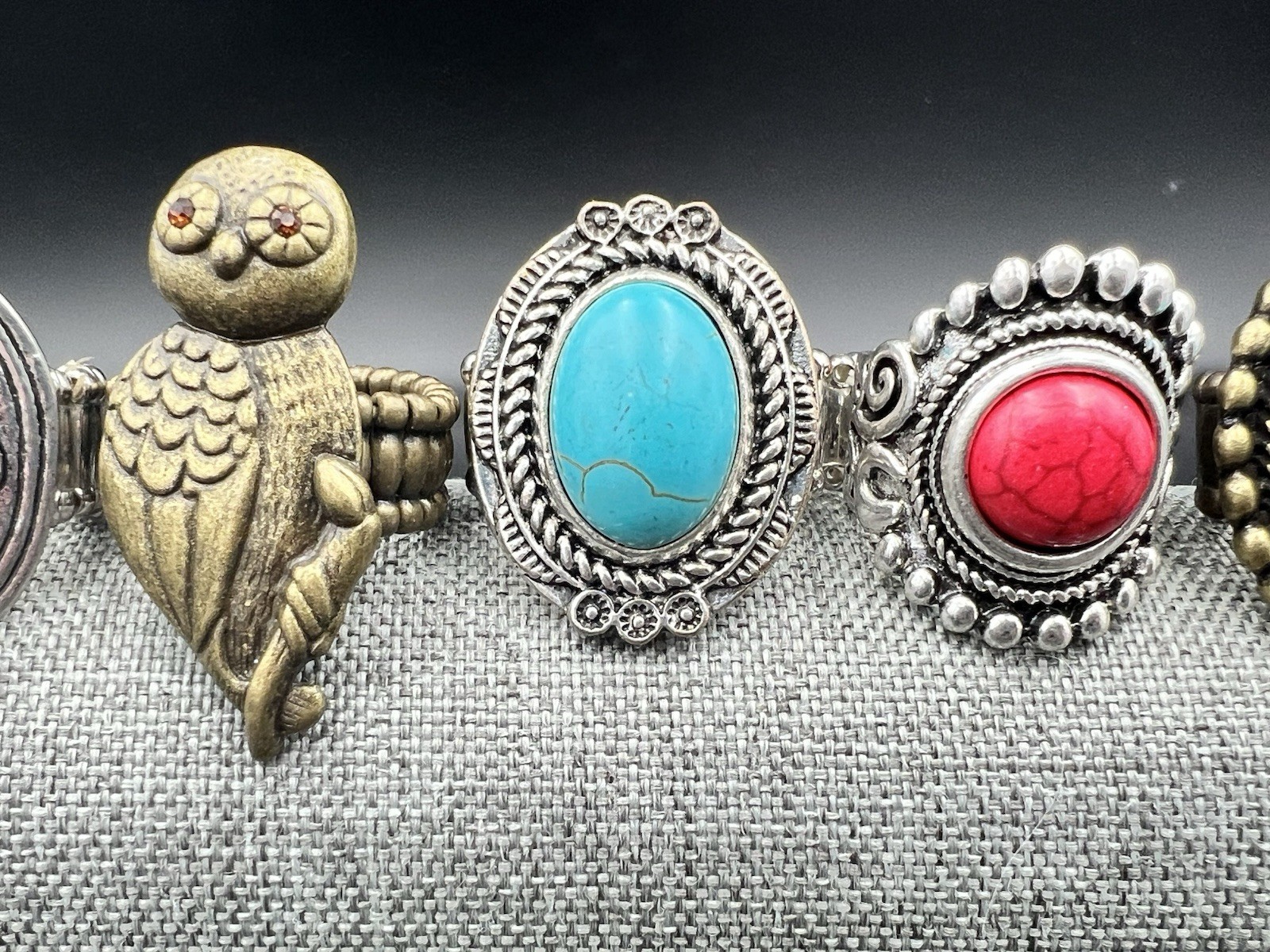 5 Vtg to Modern Silver Tone Stretch Band Ring Lot Southwestern Boho – One Size