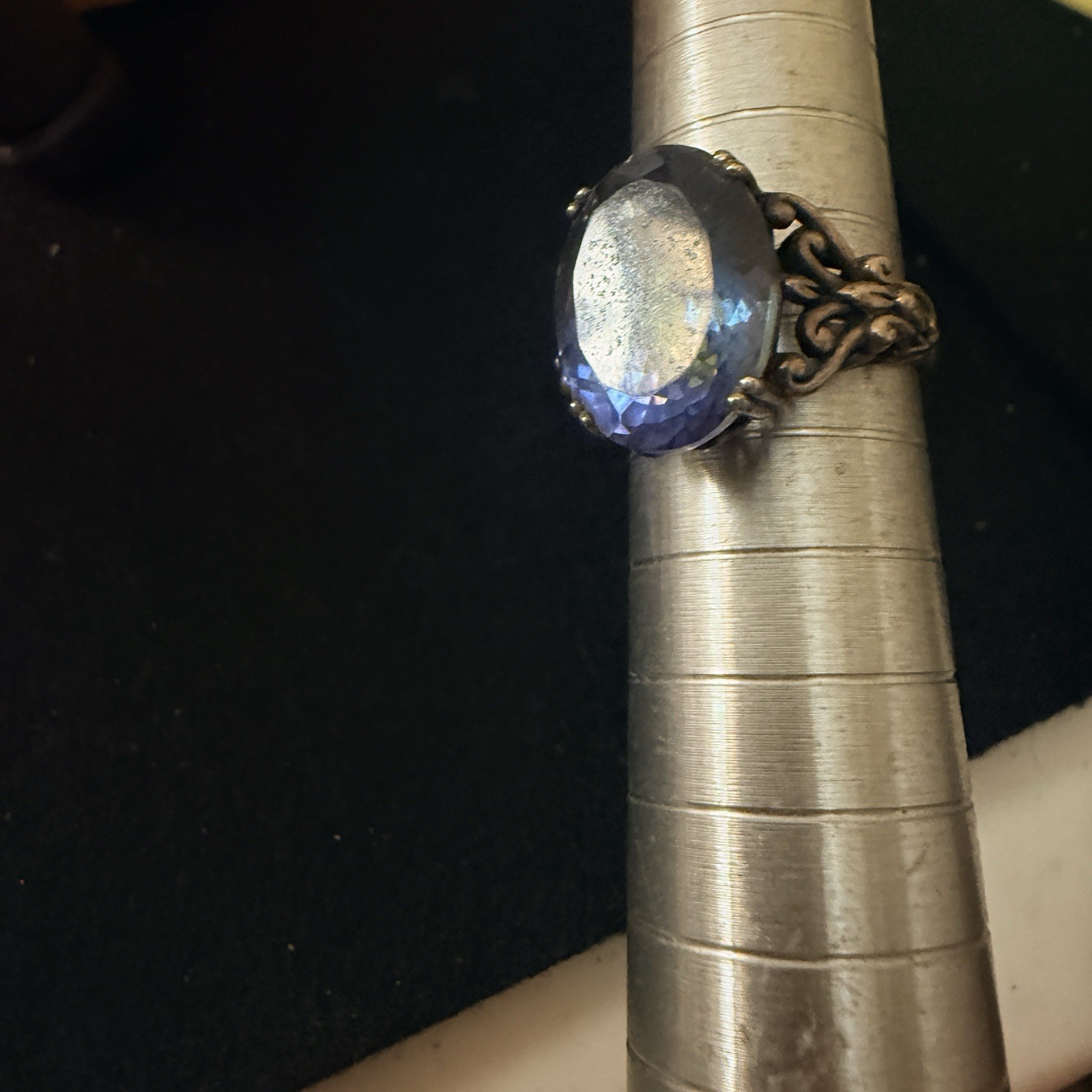 Sterling Silver Rainbow Topaz Aquamarine Blue Ring Size7. Very Pretty Antique