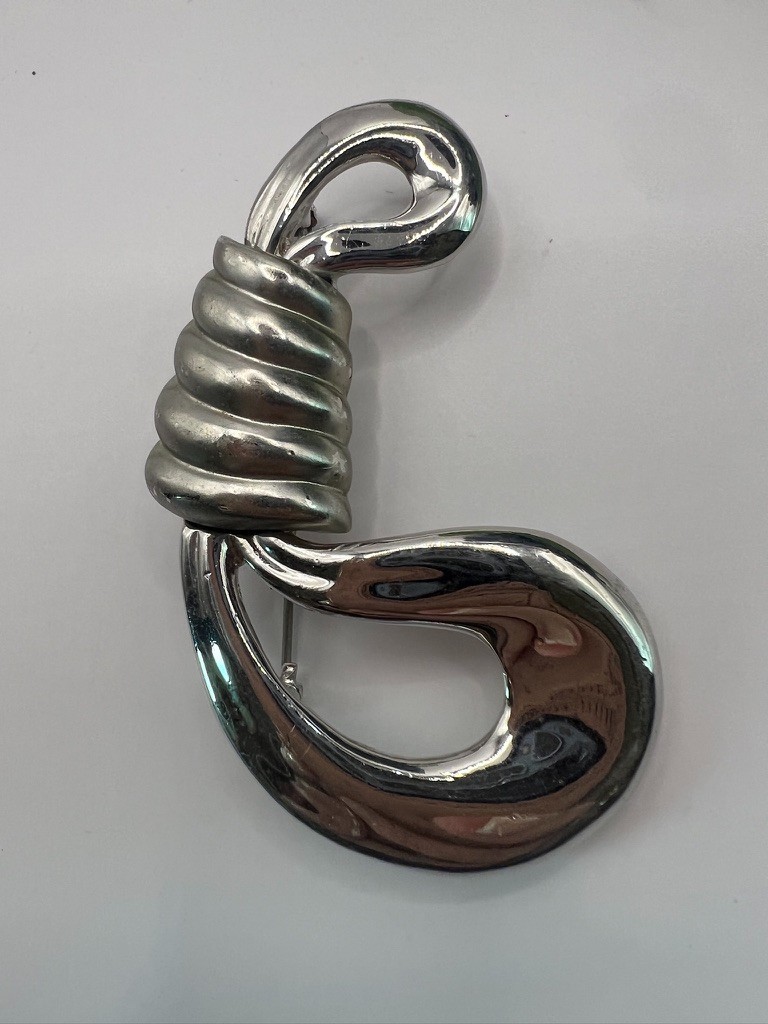 Vintage Modernist Silver Rope Knot Brooch Sculptural Statement Pin 1980s 1990s