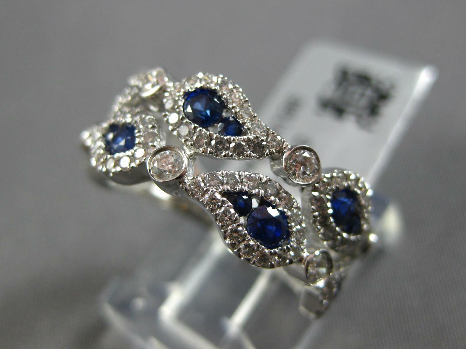 WIDE 1.53CT DIAMOND & AAA SAPPHIRE 18K WHITE GOLD MULTI LEAF 3/4TH ETERNITY RING