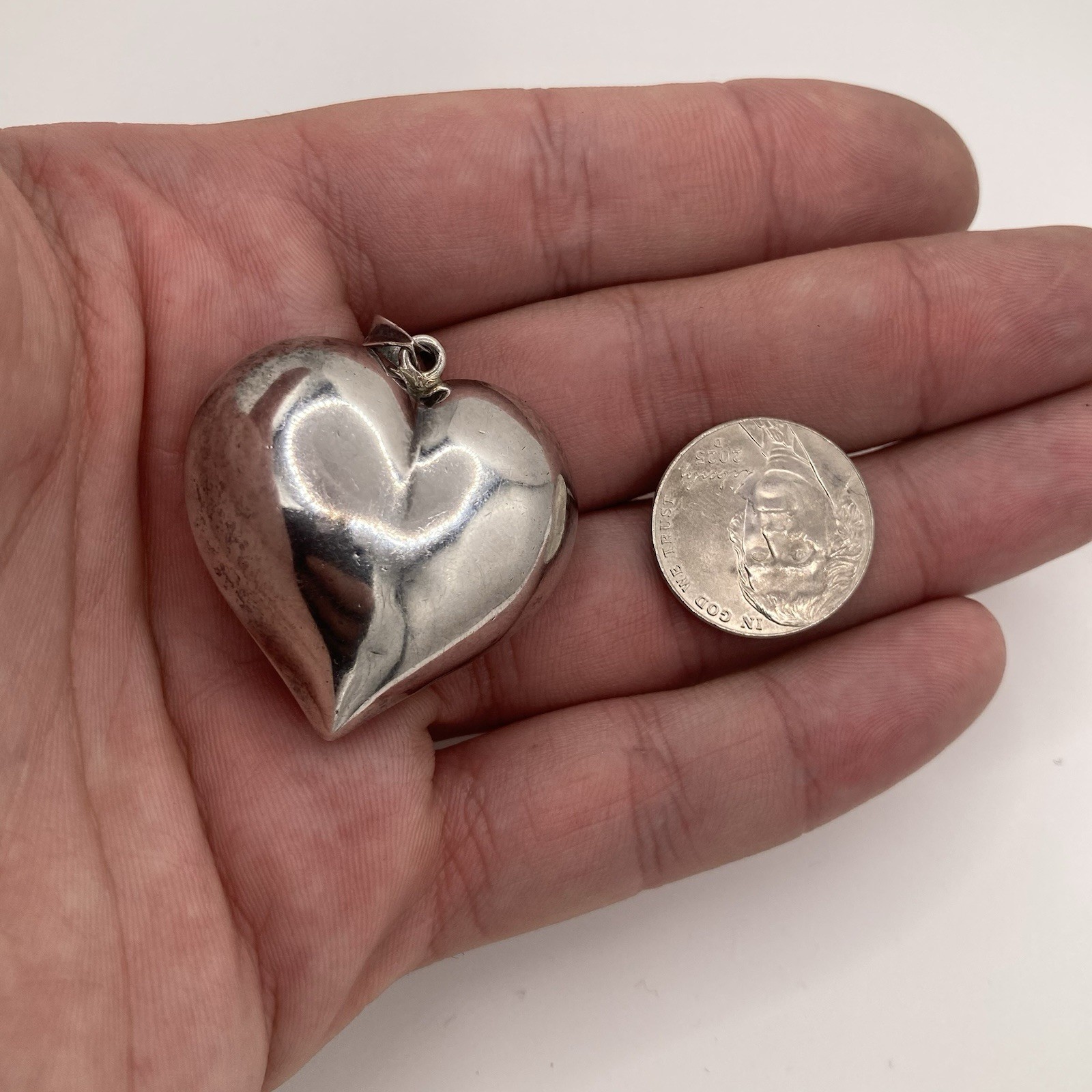 Vintage Large Puff Heart Pendant 925 Sterling Silver 9 grams