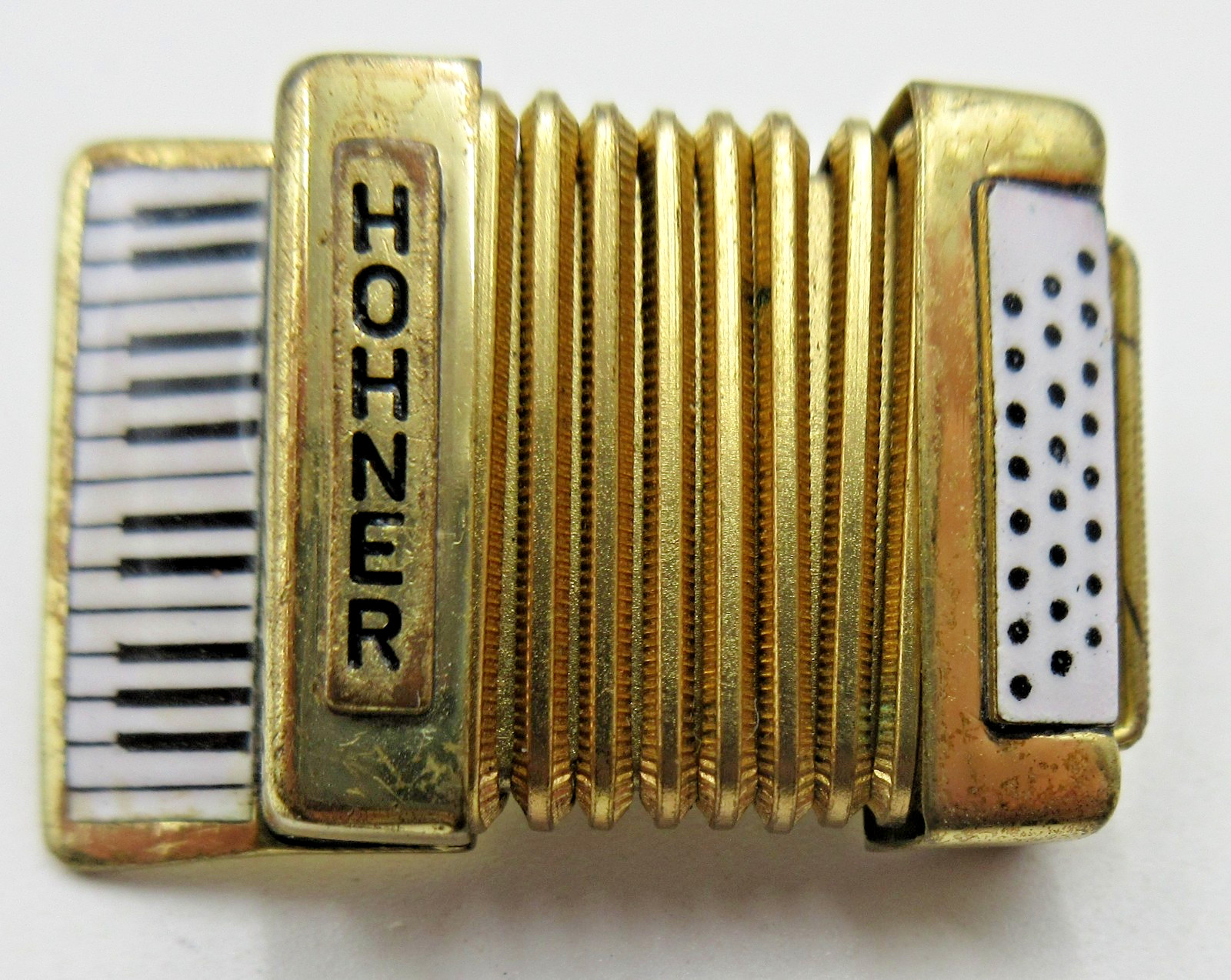 VTG 1950S WEST GERMAN HOHNER ACCORDIAN gold tone white black Brooch Pin MAN LADY