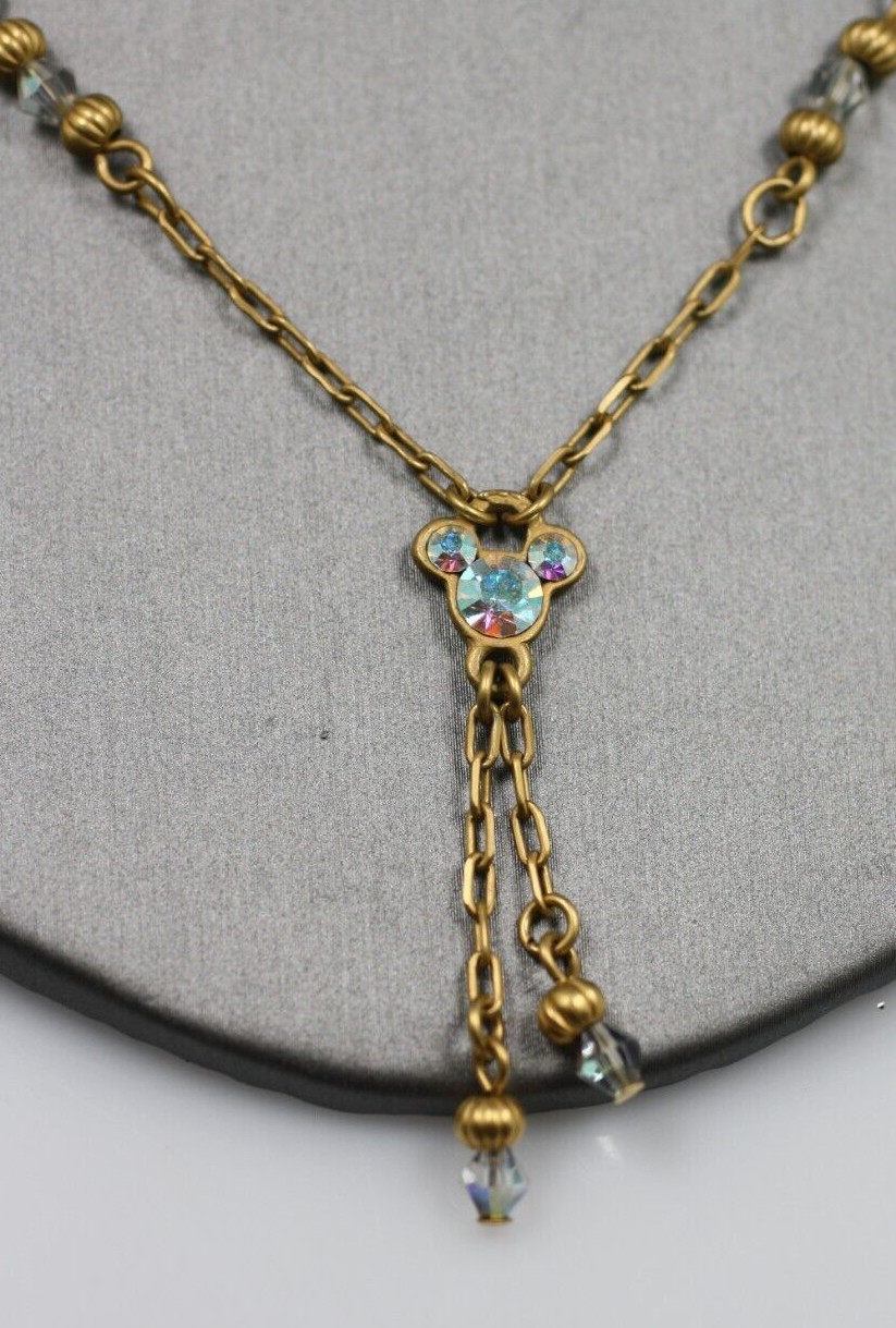 Satin Matte gold tone AB crystal micky mouse Disney pendant necklace chain 18″