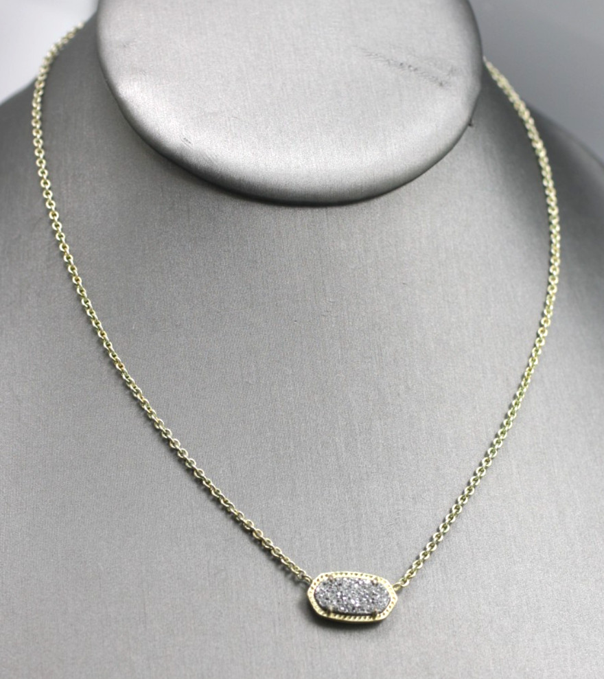 Kendra Scott Elisa Gold tone Pendant Necklace In Iridescent Drusy 15-17″ chain