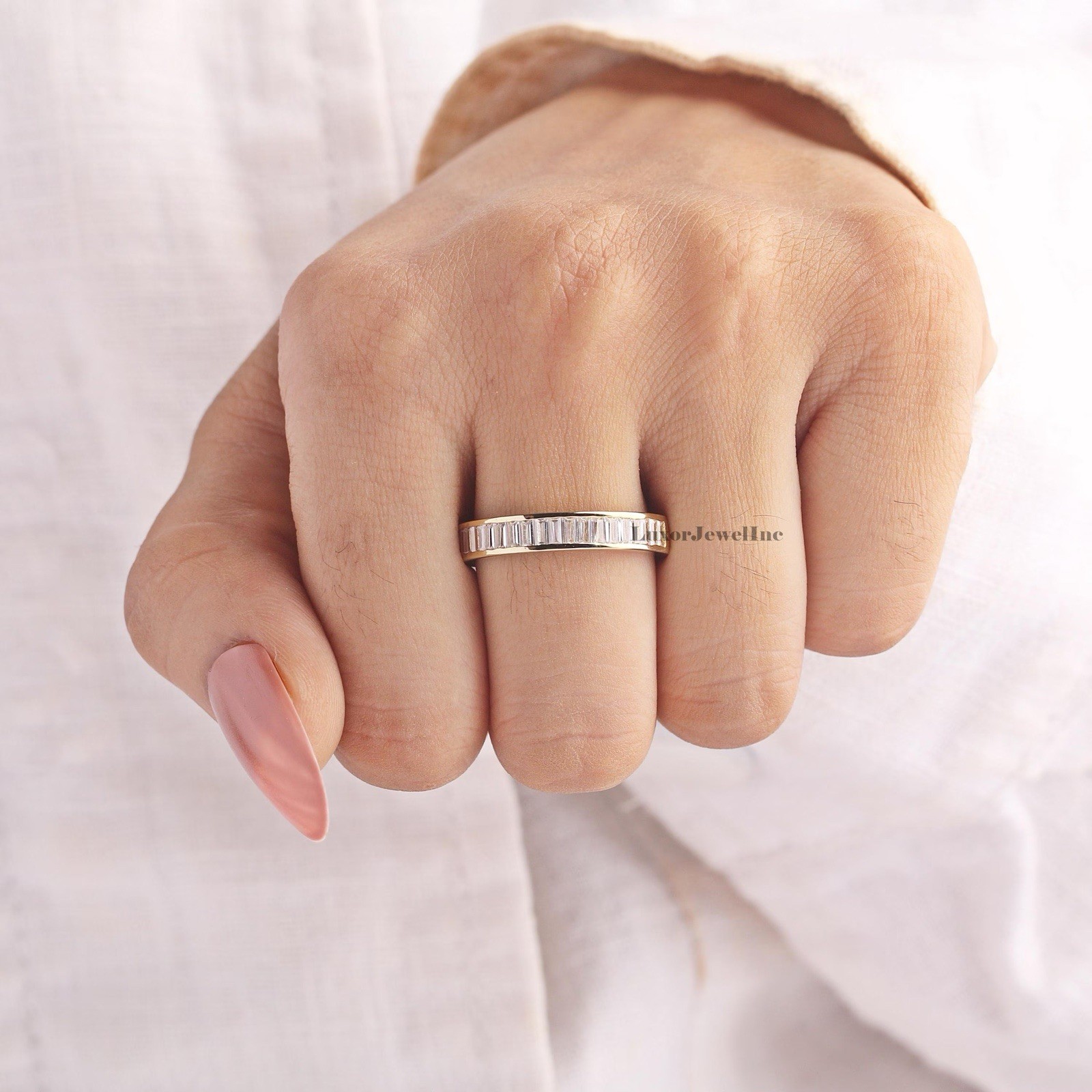1 Ct Baguette Diamond Channel Set Band Ring Wedding Anniversary Unisex Stackable