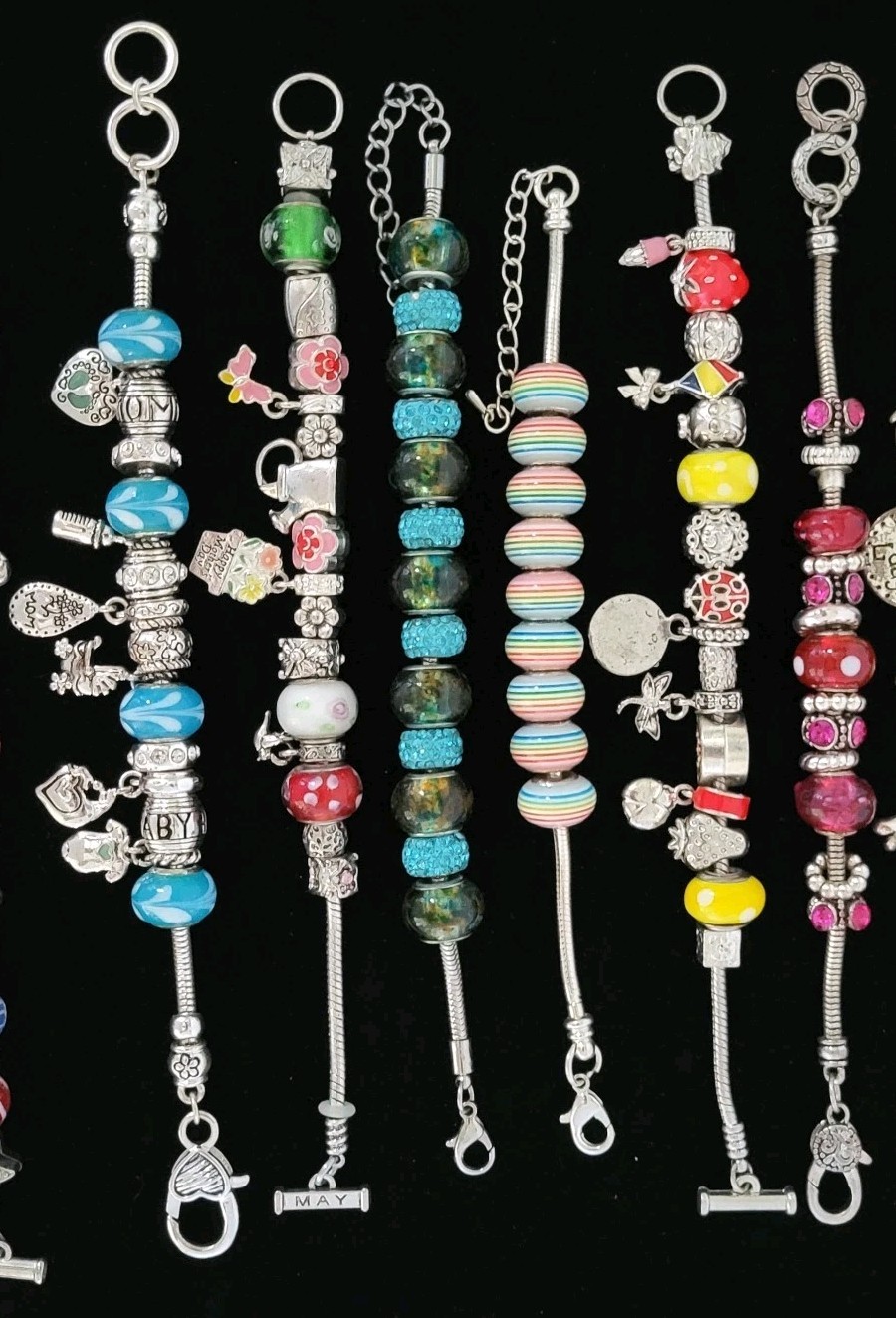 Vintage Bracelet Lot 8 Different Beaded Bracelets Great Variety 7-8.75″