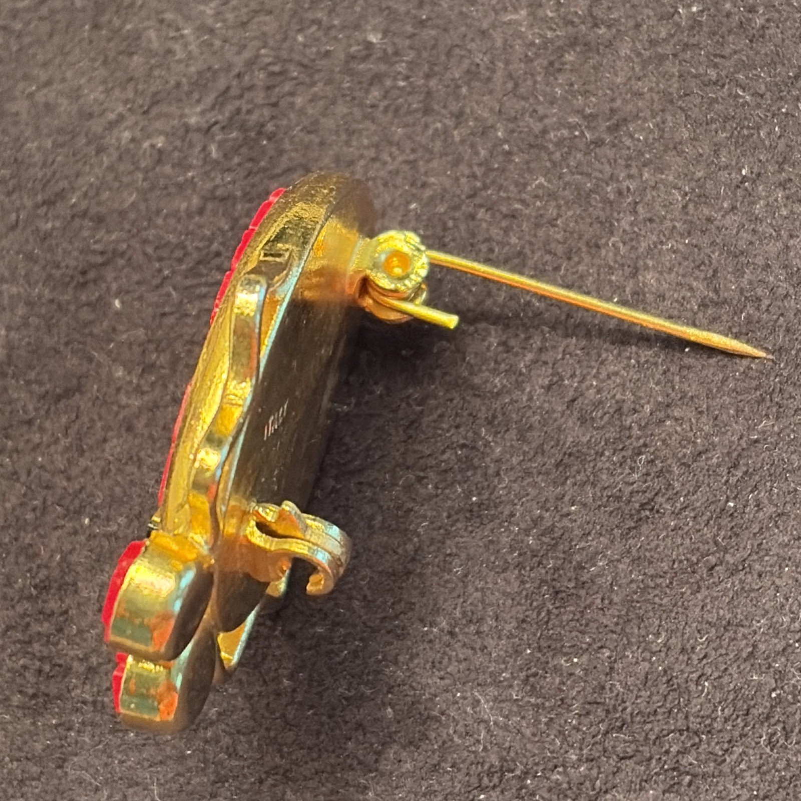 VTG Micro Mosaic Pin Brooch ~ ITALY Gold Tone ~ Bug Insect Ladybug Beetle Scarab