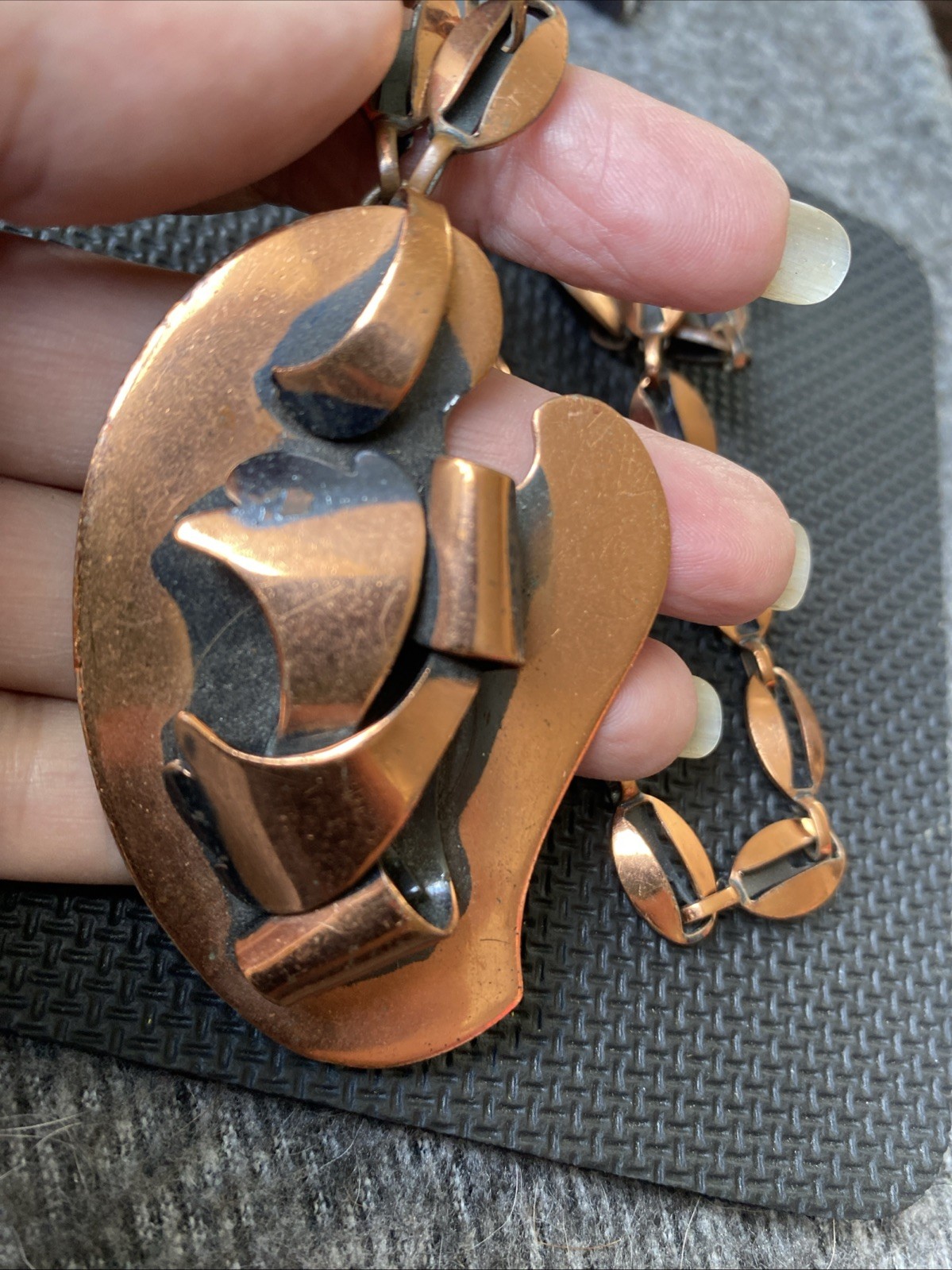 Vintage Modernist OJ Kunley Brutalist Copper Sculpture Hand Made Necklace!