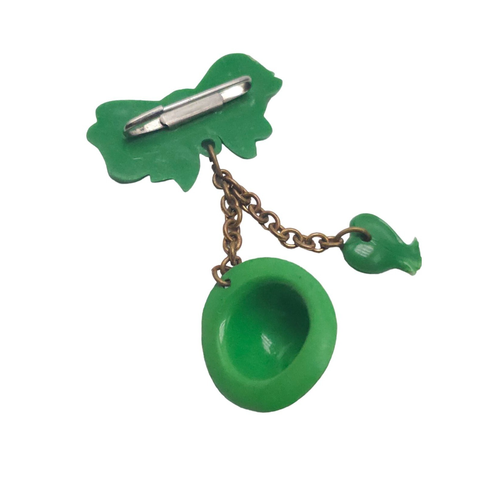 St. Patrick’s Day Green Shamrock Leprechaun Hat Bow Brooch Pin VTG