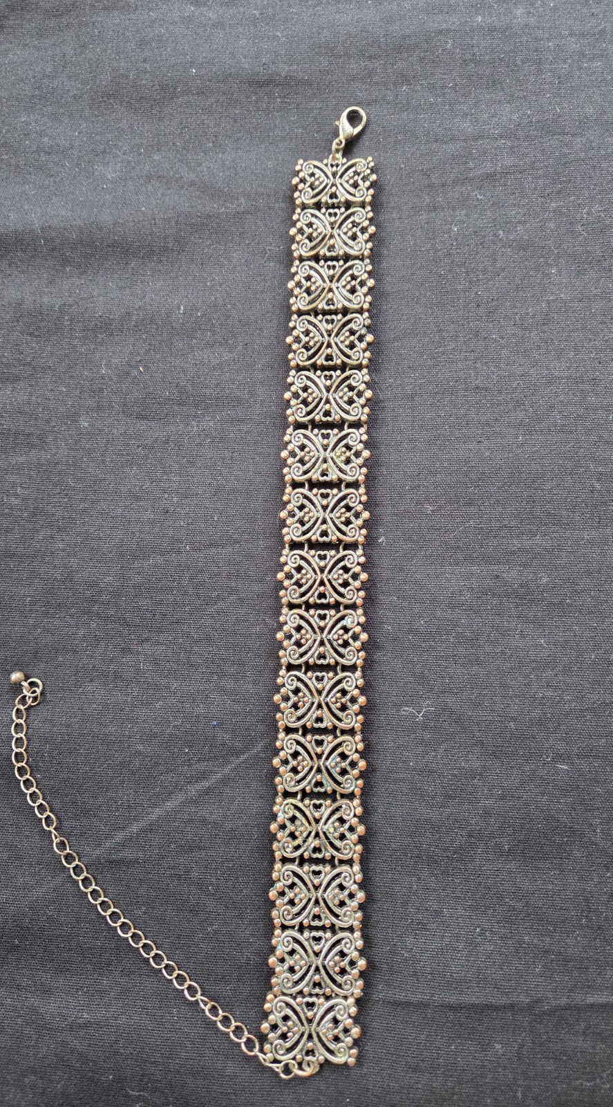 Vtg Silvertone&Coppertone Choker 15.5″ Intricate Scrollwork and Filigree panels