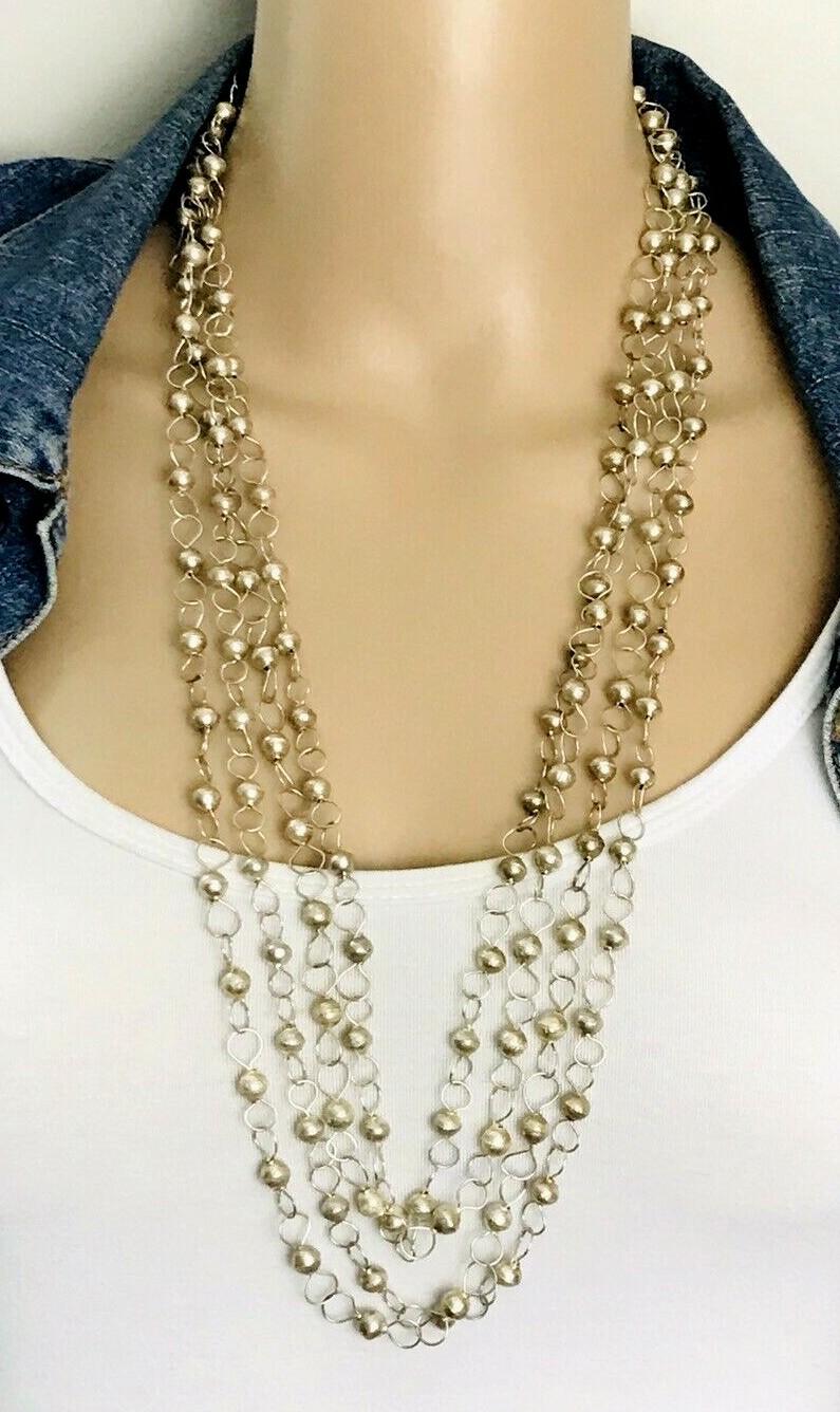Set of Two Vintage Aluminum Ball Link Chain Layering Necklaces 60″