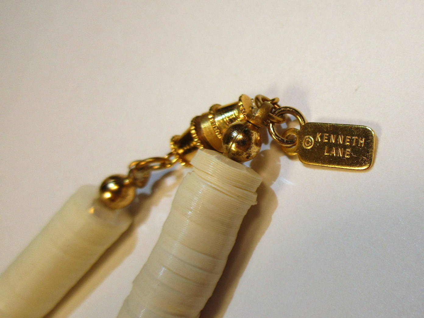 Vintage Kenneth Lane Signed Puca Shell Necklace Accented with Golden Beads
