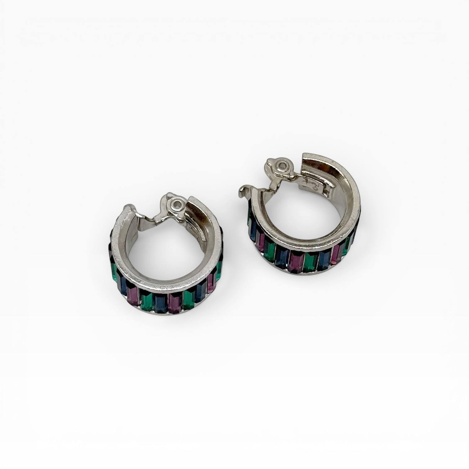 Vintage Yves Saint Laurent Crystal Hoop Clip Earrings France 1980s