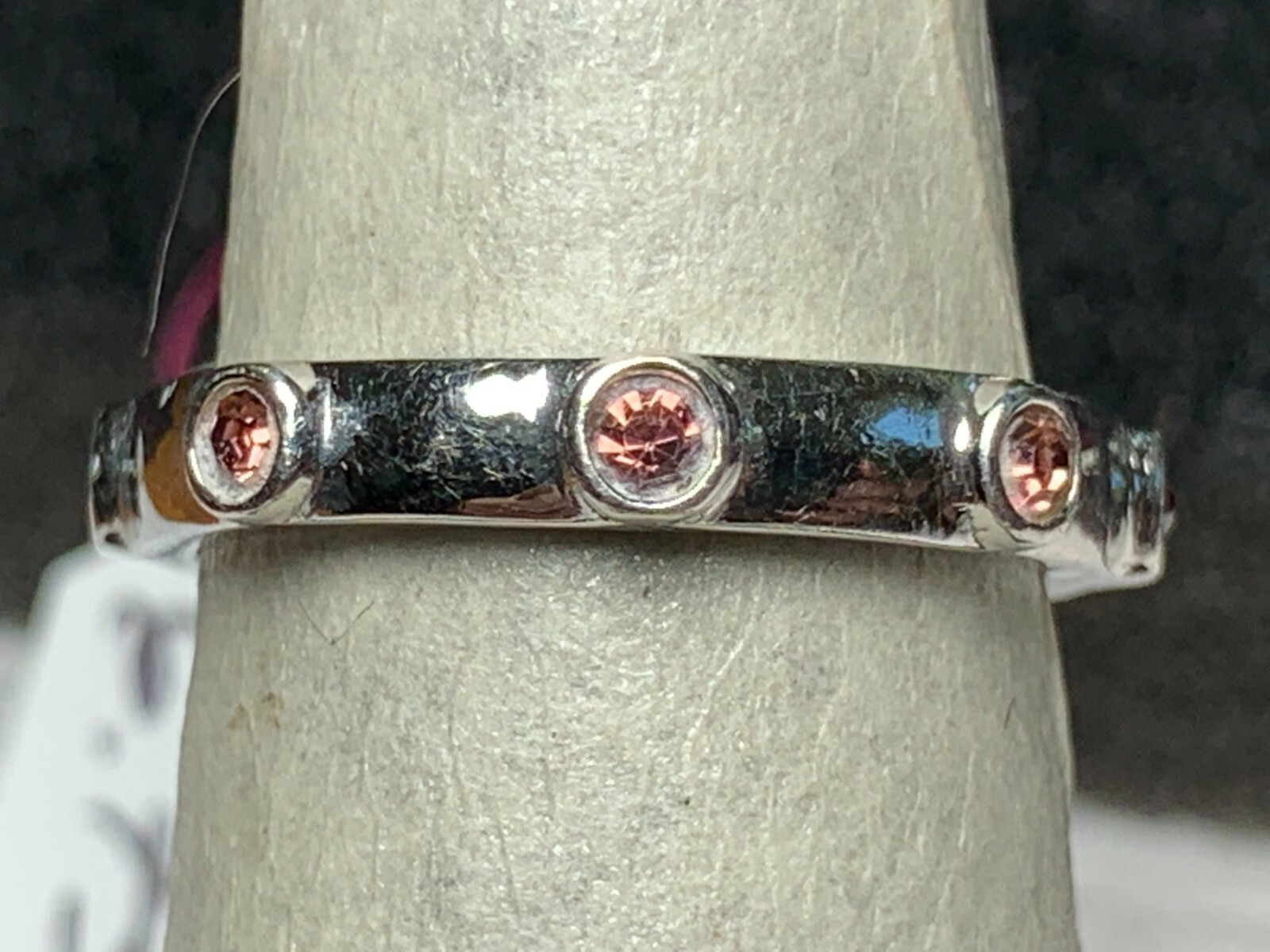 Vintage Sterling Silver 925 Ring with Peach Colored Stones Size 5.75.