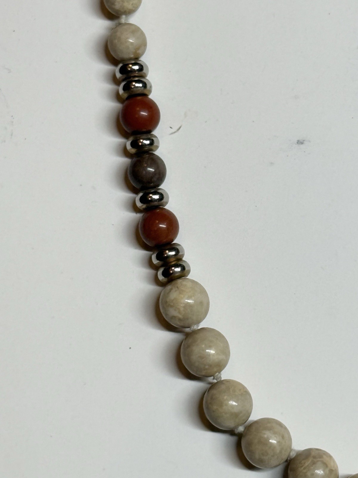 Vintage Hand Knotted Beaded Necklace Graduated Stone Beads 32″ Long Earthtone